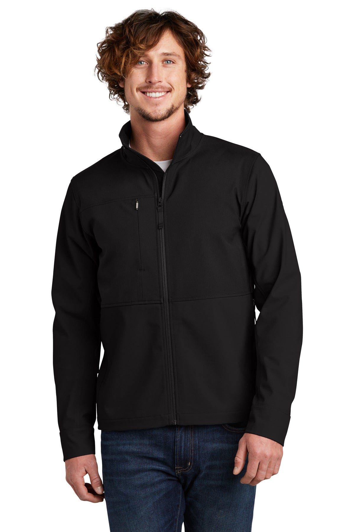 Front View of TNF Black The North Face Castle Rock Soft Shell Jacket. NF0A552Z