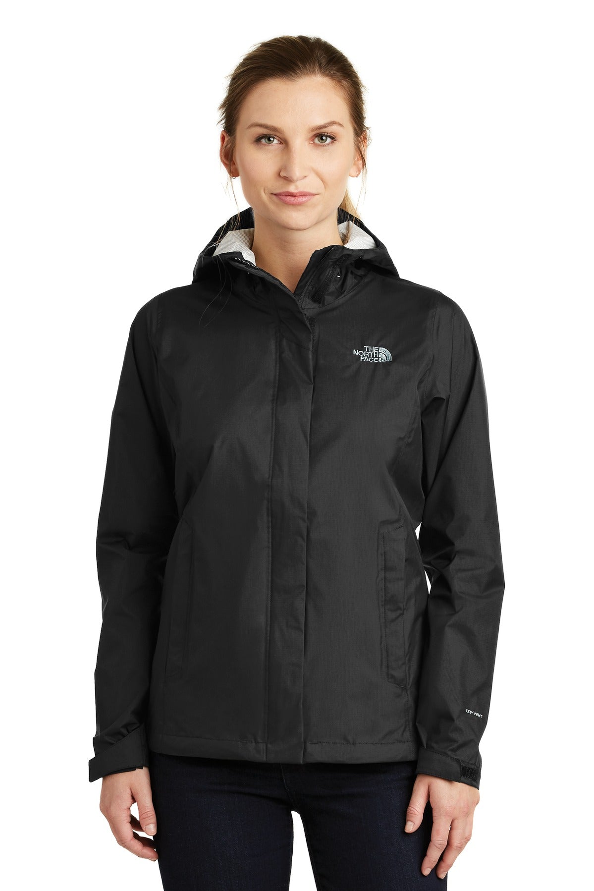 Front View of TNF Black The North Face Women's DryVent Rain Jacket. NF0A3LH5