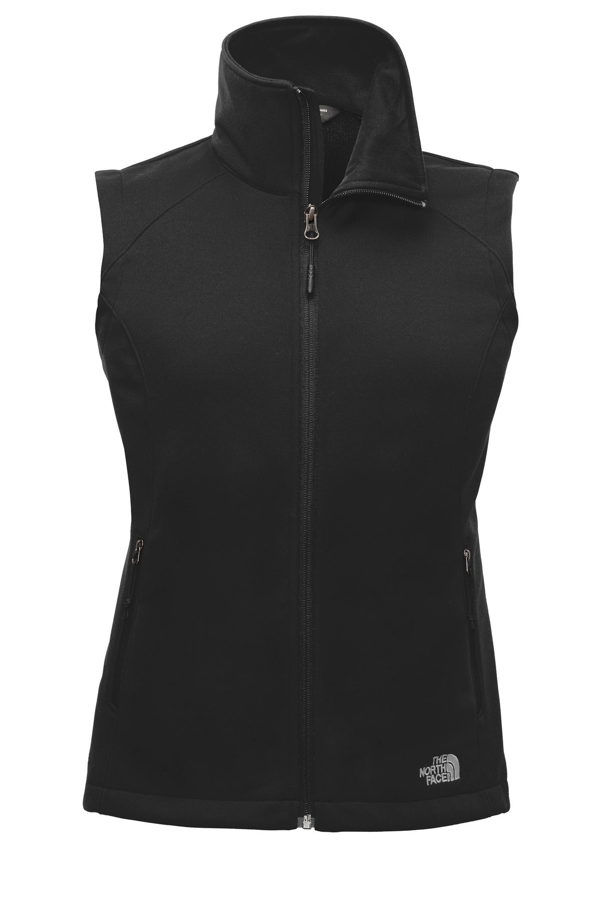 Front View of TNF Black The North Face Women's Ridgewall Soft Shell Vest. NF0A3LH1 plain