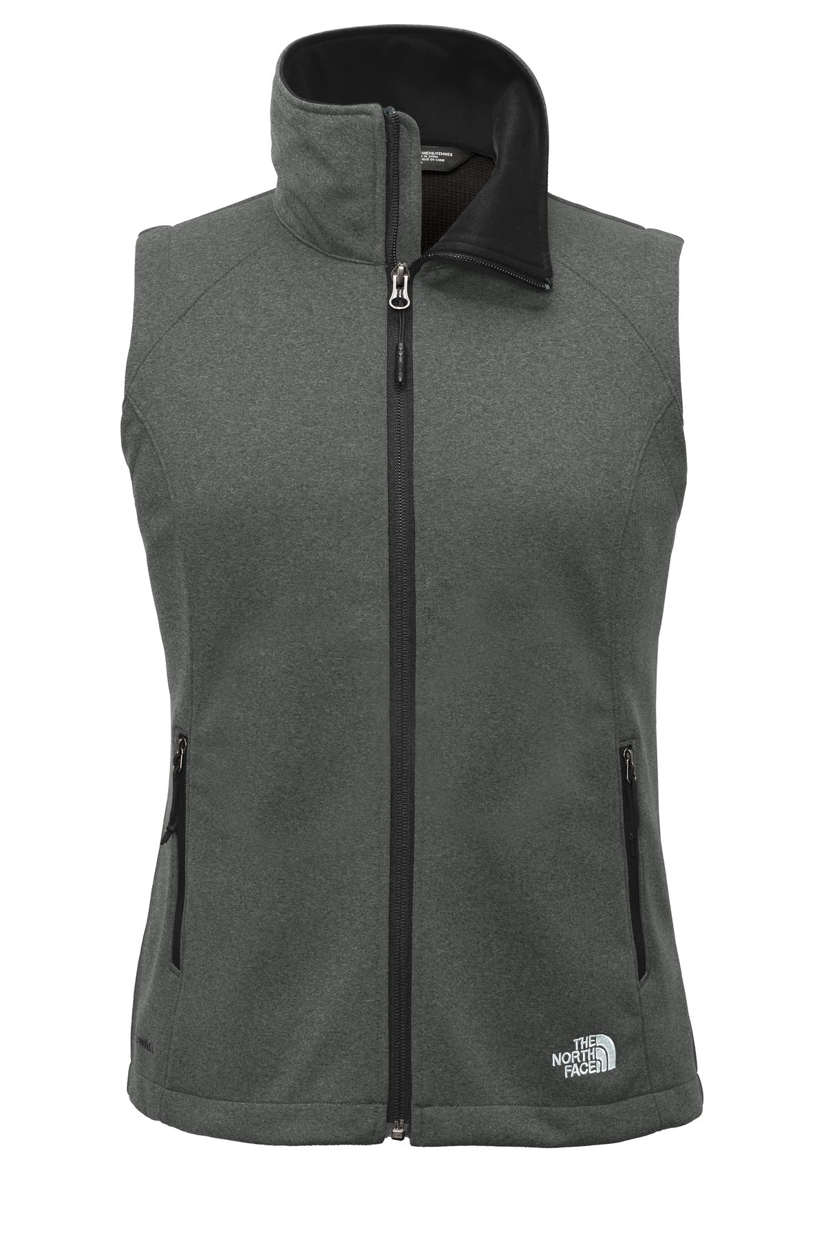Front View of TNF Dk Grey He The North Face Women's Ridgewall Soft Shell Vest. NF0A3LH1 plain