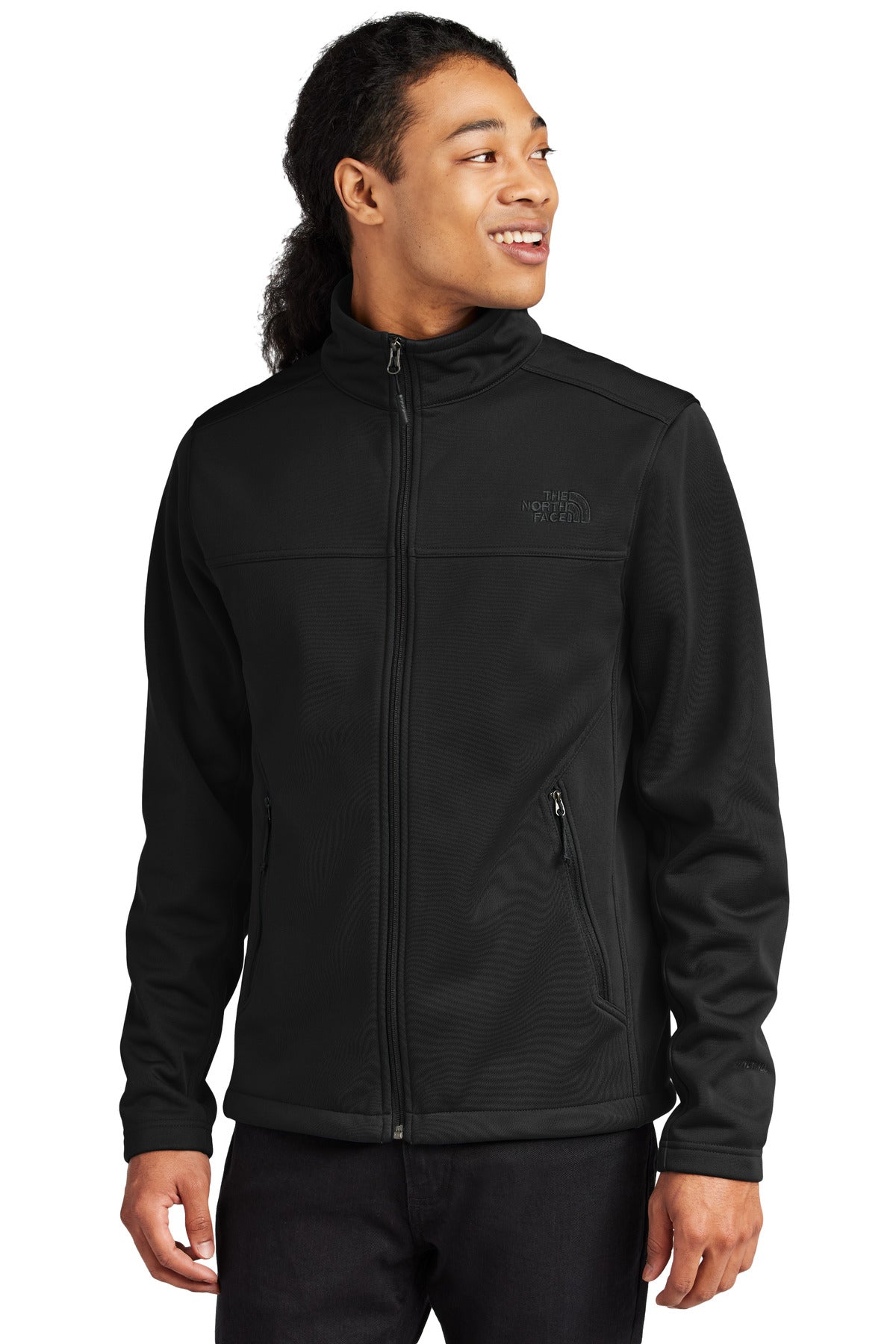 Front View of TNFBlack The North Face Chest Logo Ridgewall Soft Shell Jacket NF0A88D5
