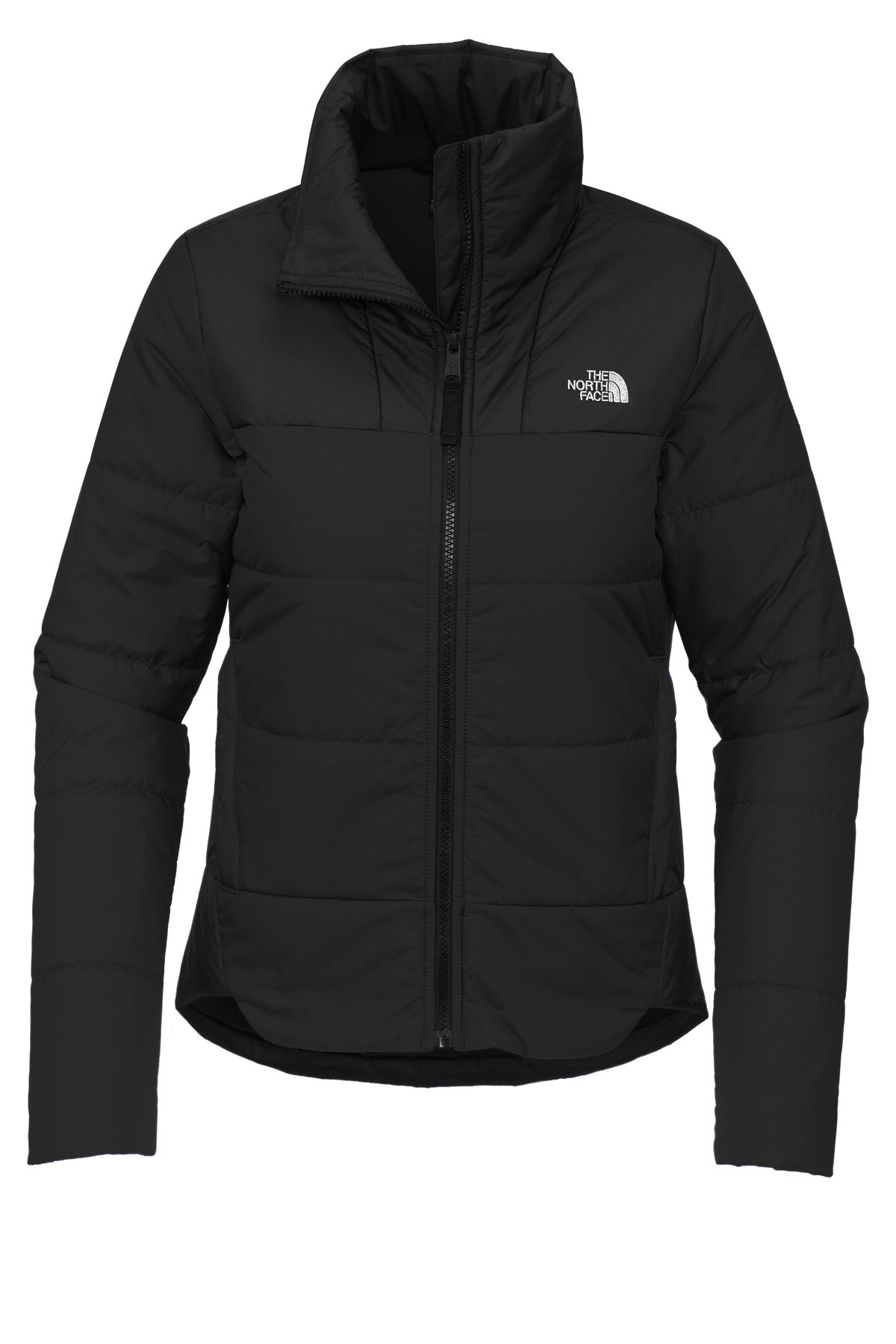 Front View of TNFBlack The North Face Women's Chest Logo Everyday Insulated Jacket NF0A7V6K