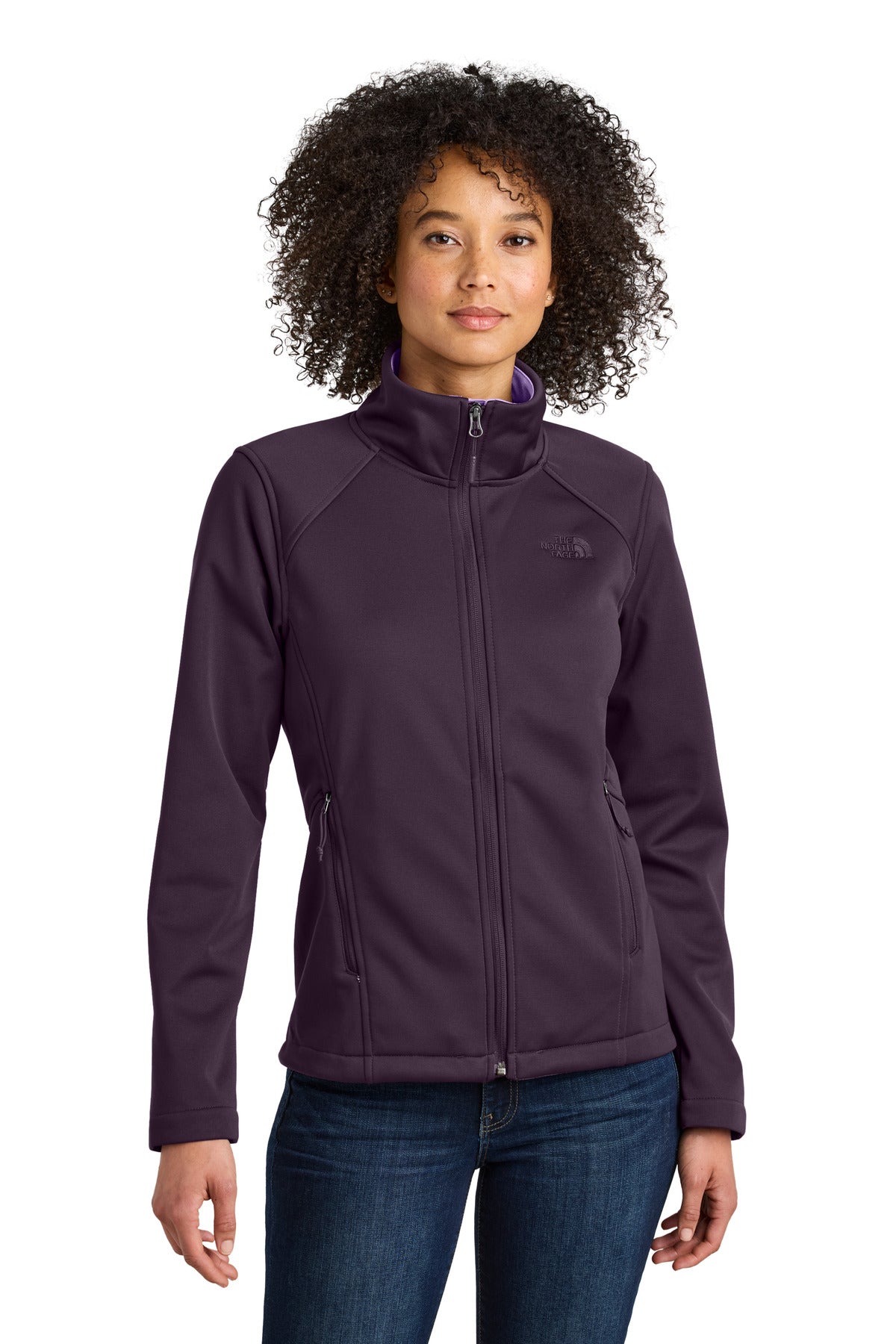 Front View of TNFBlkbry The North Face Women's Chest Logo Ridgewall Soft Shell Jacket NF0A88D4