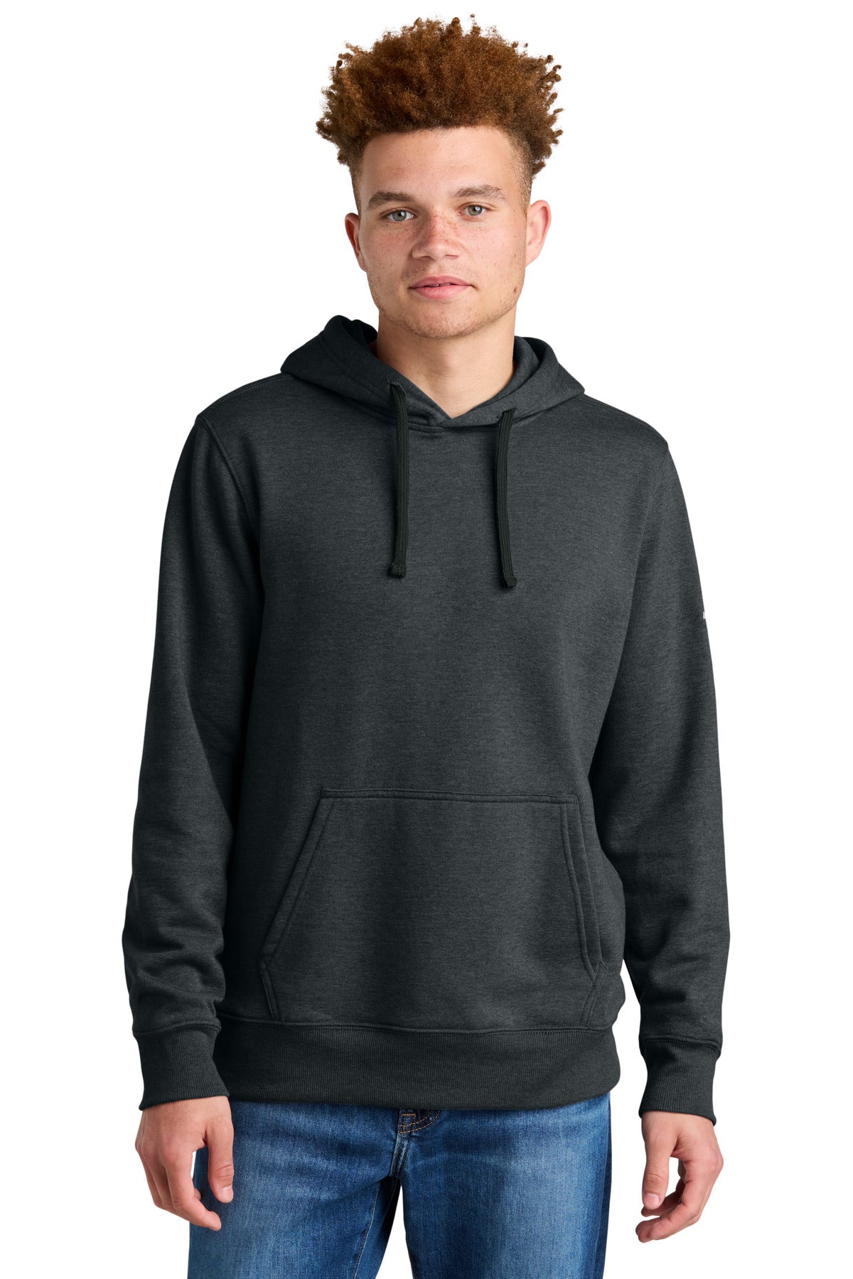 Front View of TNFBlkHthr The North Face Sleeve Logo Pullover Hoodie NF0A8AU0