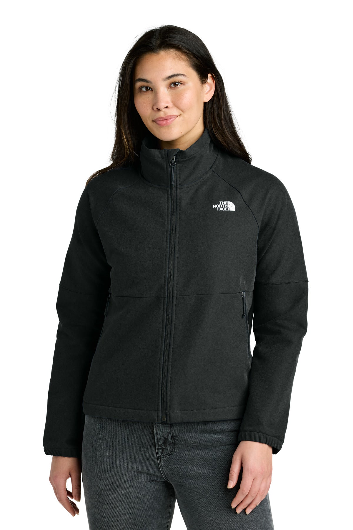 Front View of TNFBlkHthr The North Face Women's Barr Lake Soft Shell Jacket NF0A8C5C
