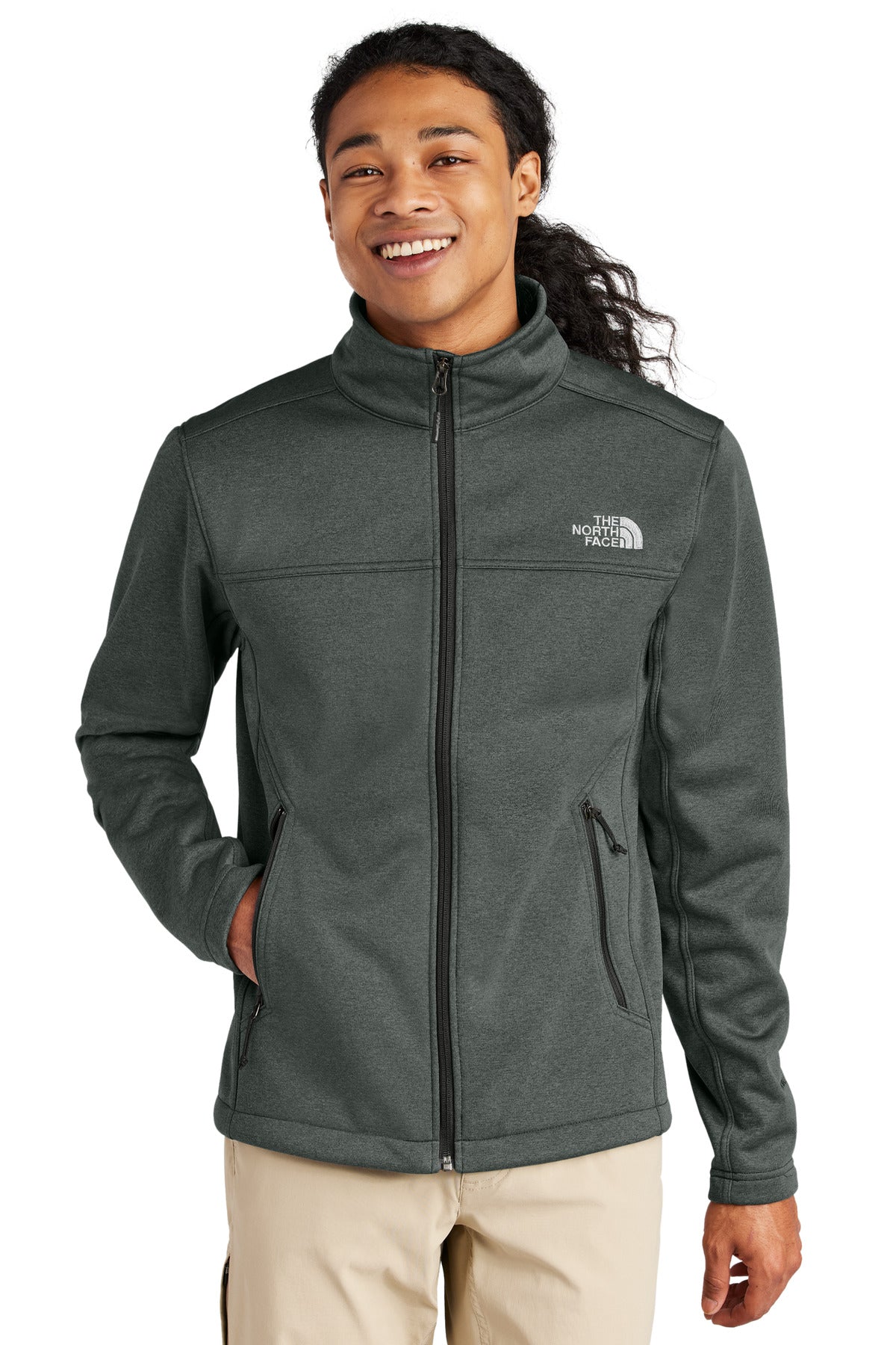 Front View of TNFDkGyH The North Face Chest Logo Ridgewall Soft Shell Jacket NF0A88D5