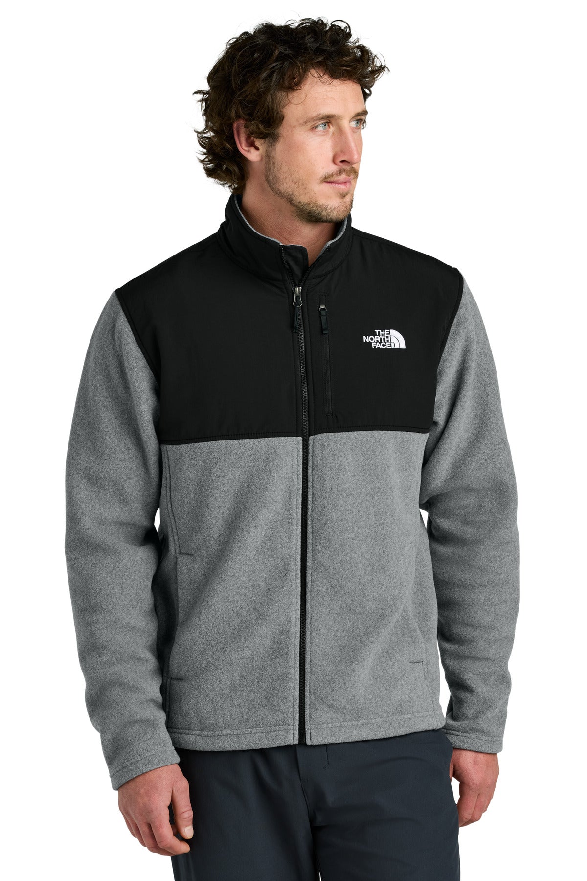 Front View of TNFMdGH/Bk The North Face Highest Peak Full-Zip Fleece Jacket NF0A8BUQ