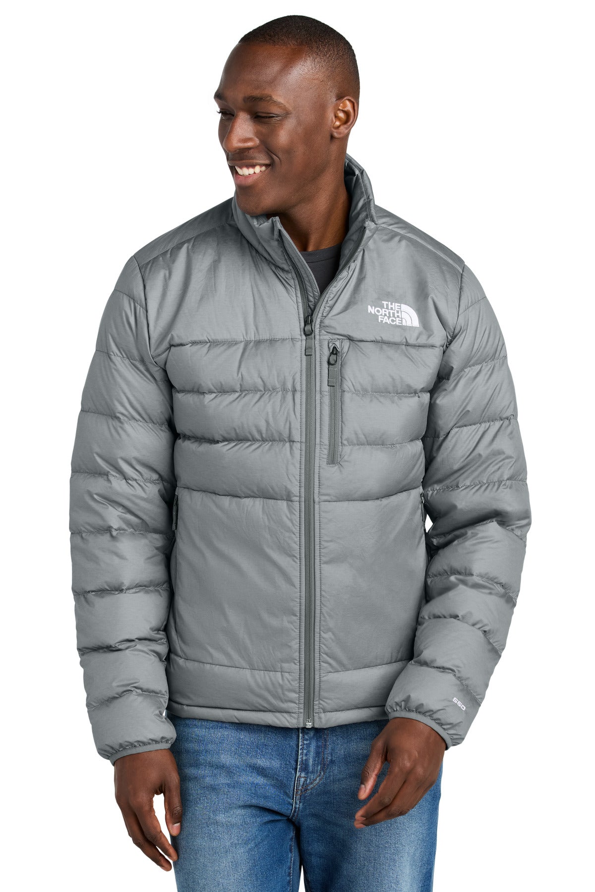 Front View of TNFMdGyHt The North Face Down Hybrid Jacket NF0A7V4F