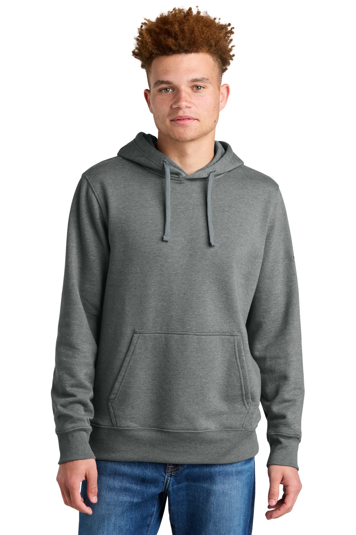 Front View of TNFMdGyHt The North Face Sleeve Logo Pullover Hoodie NF0A8AU0