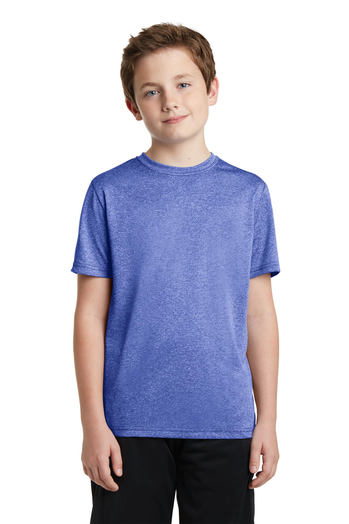 Front View of Tr Royal Hthr Sport-Tek Youth Heather Contender Tee. YST360