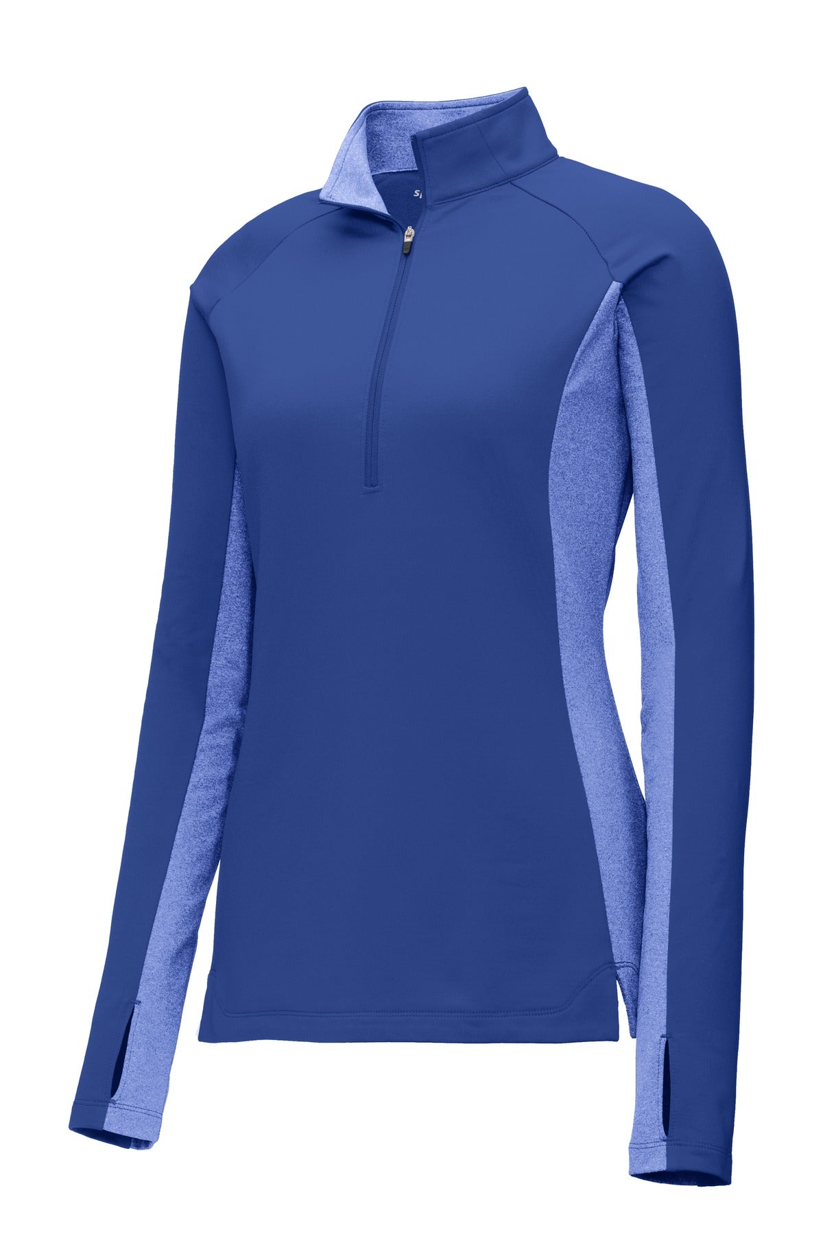 Front View of Tr Royal/TrRyH Sport-Tek Women's Sport-Wick Stretch Contrast 1/4-Zip Pullover. LST854
