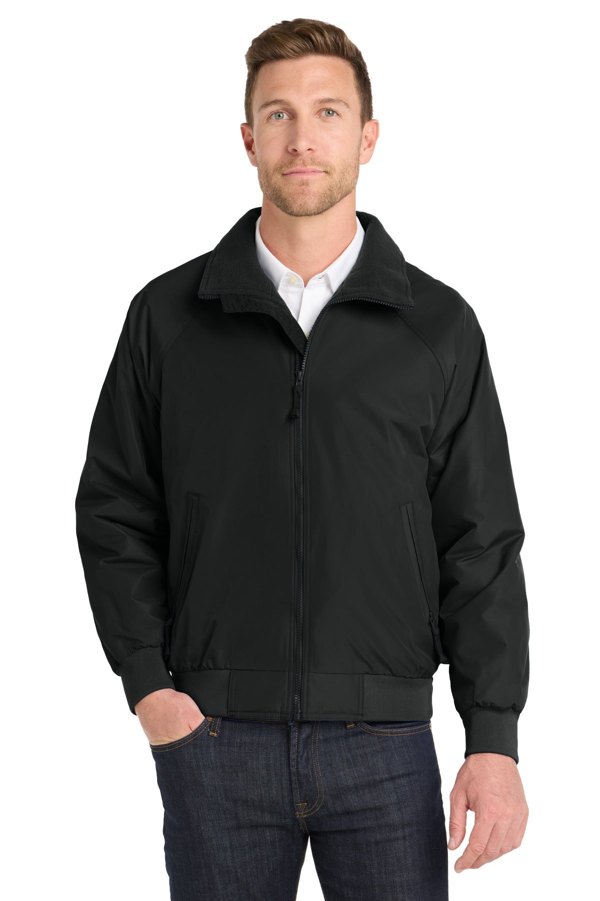 Front View of Tr.Black/Tr.Bk Port Authority Challenger Jacket. J754