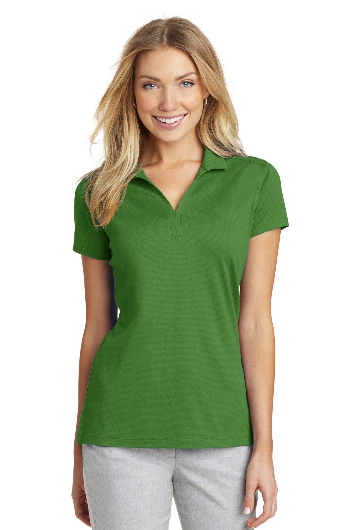 Front View of Treetop Green Port Authority Women's Rapid Dry Mesh Polo. L573
