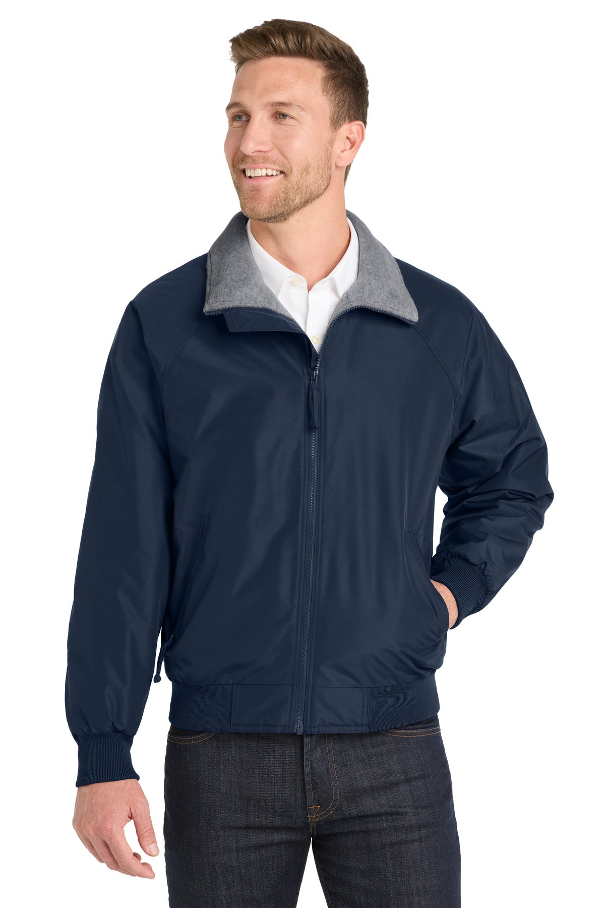 Front View of Tr.Navy/Gray Port Authority Challenger Jacket. J754