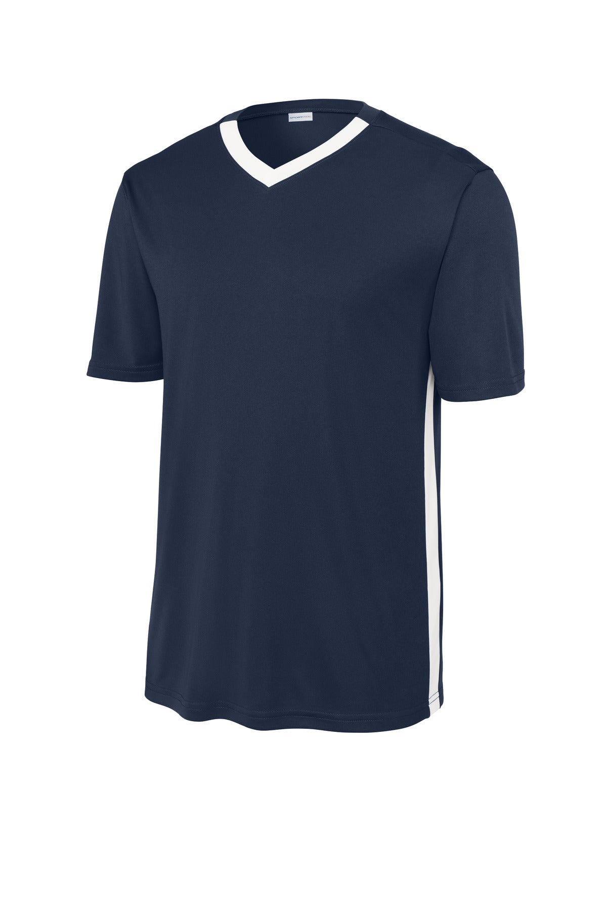 Front View of TrNv/White Sport-Tek Competitor United V-Neck ST101