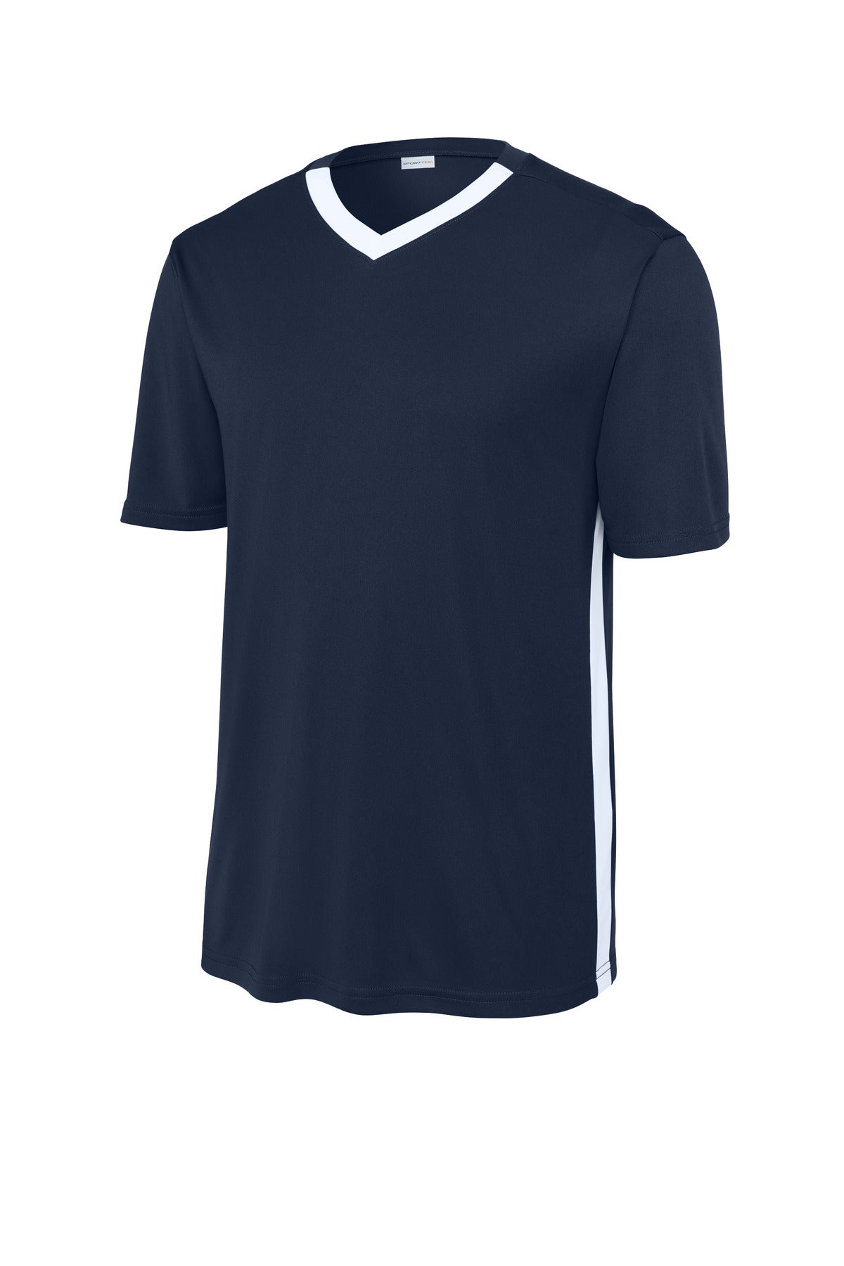 Front View of TrNv/White Sport-Tek Competitor United V-Neck ST101