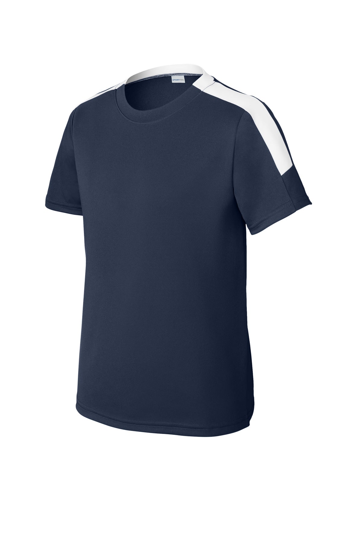 Front View of TrNv/White Sport-Tek Youth Competitor United Crew YST100