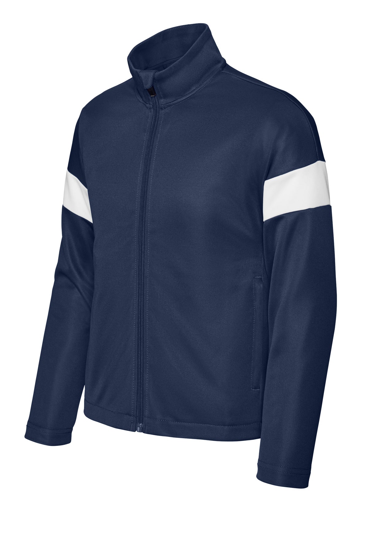 Front View of TrNv/White Sport-Tek Youth Travel Full-Zip Jacket YST800