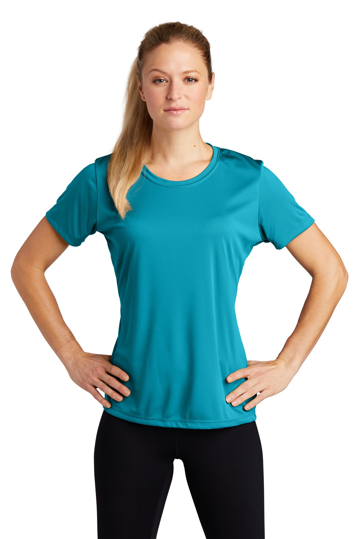 Front View of Tropic Blue Sport-Tek Women's PosiCharge Competitor Tee. LST350