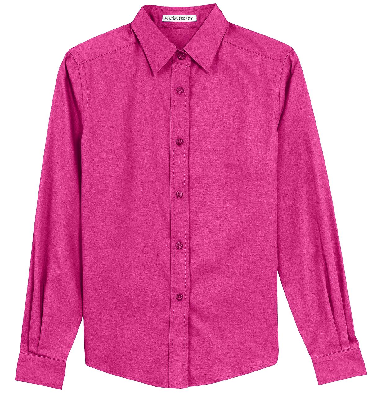 Front View of Tropical Pink Port Authority Women's Long Sleeve Easy Care Shirt. L608