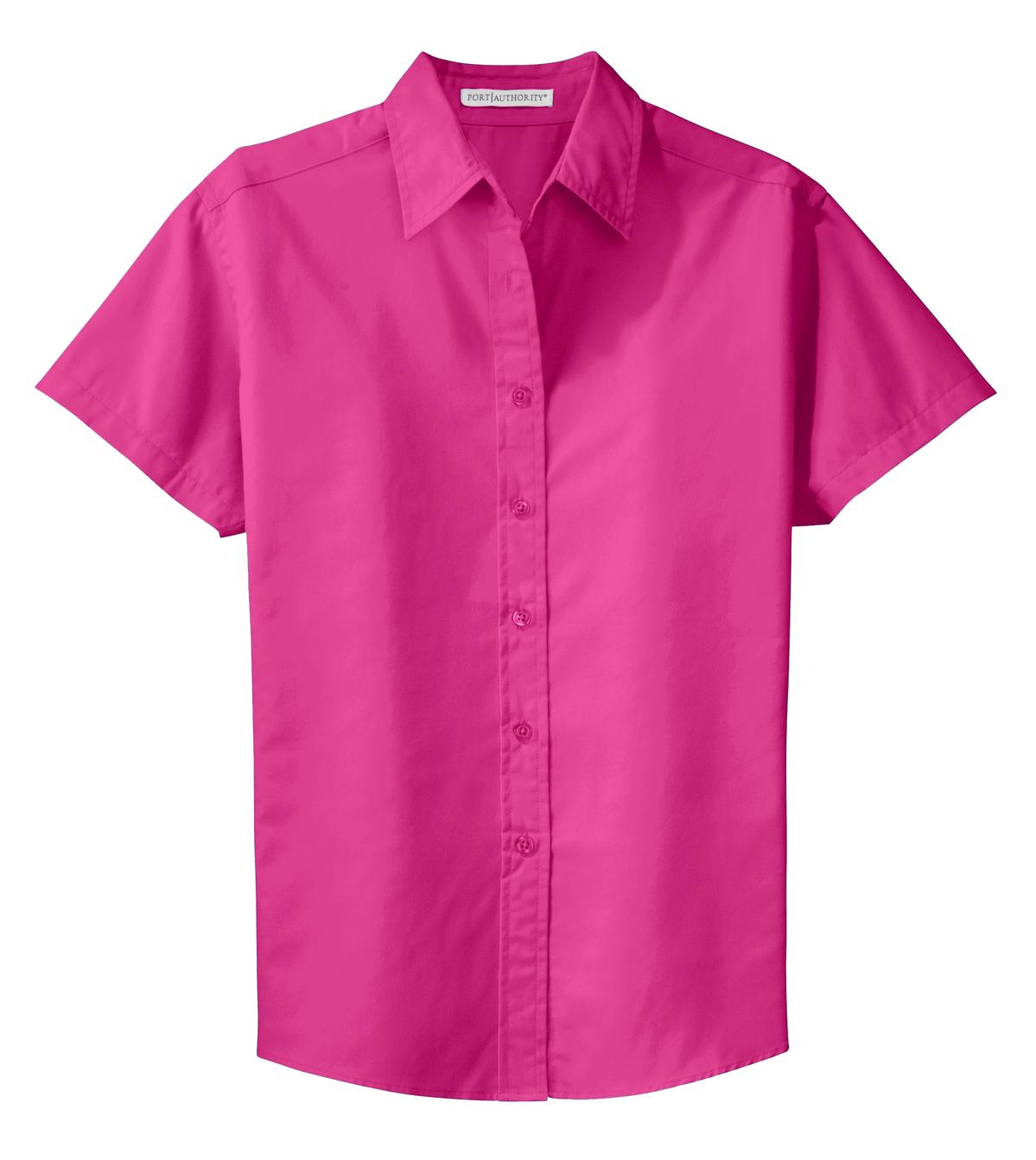 Front View of Tropical Pink Port Authority Women's Short Sleeve Easy Care Shirt. L508