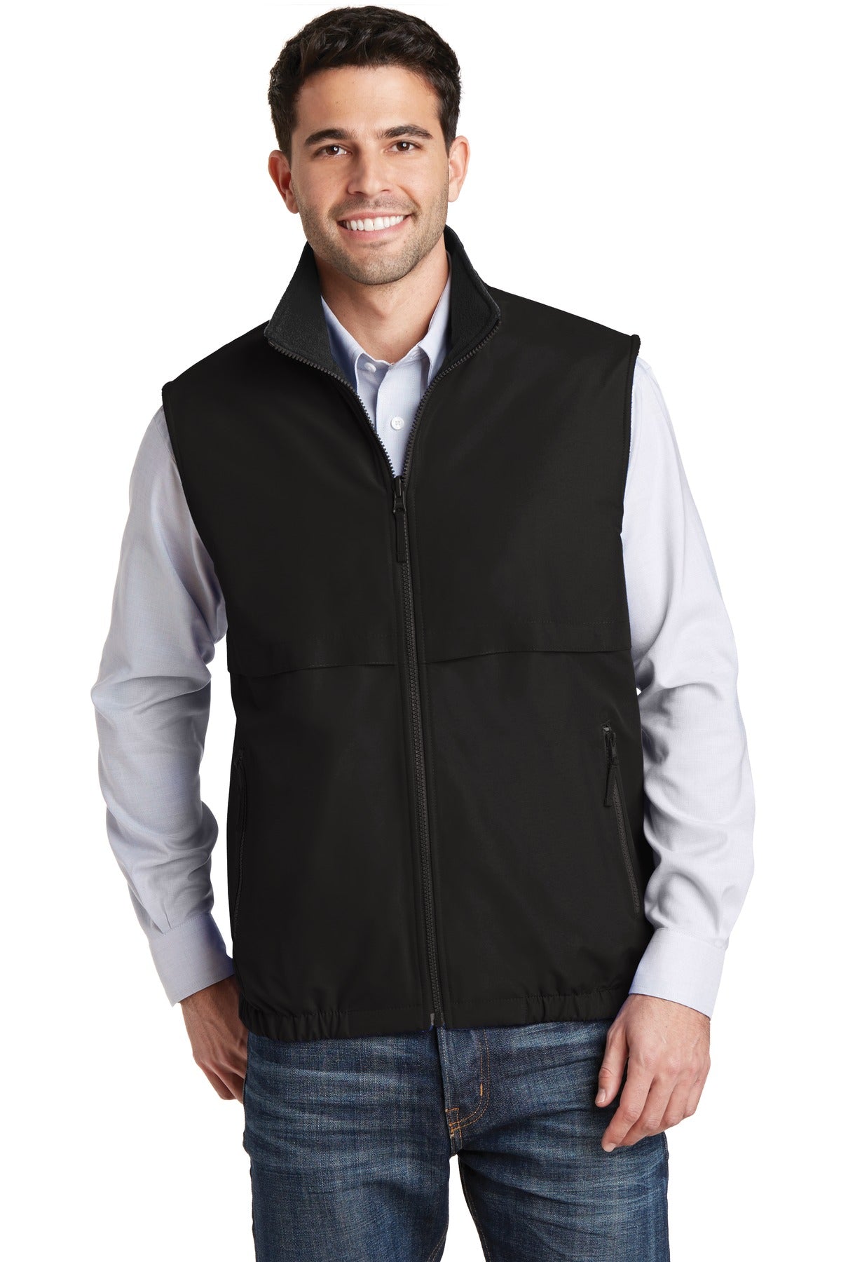 Front View of True Black Port Authority Reversible Charger Vest. J7490