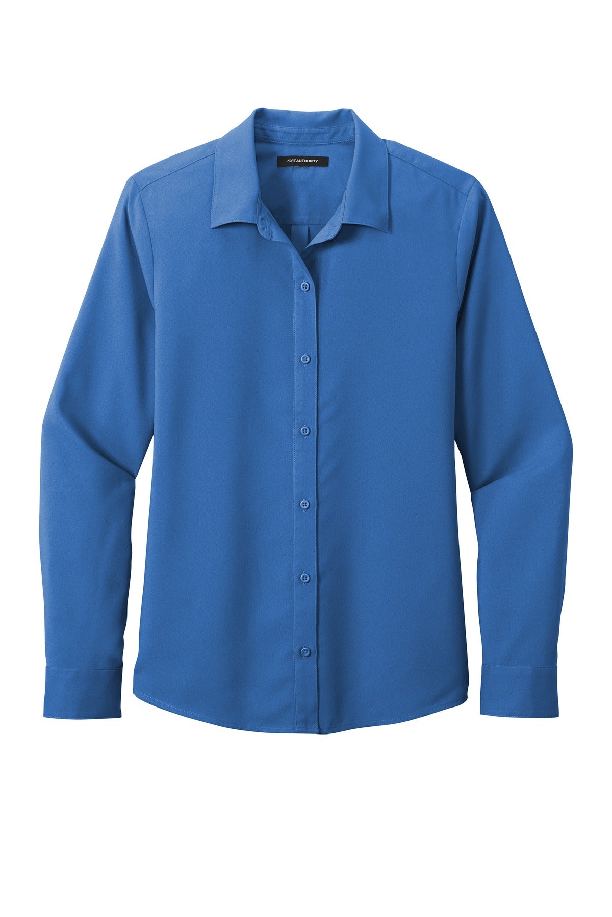 Front View of True Blue Port Authority Women's Long Sleeve Performance Staff Shirt LW401