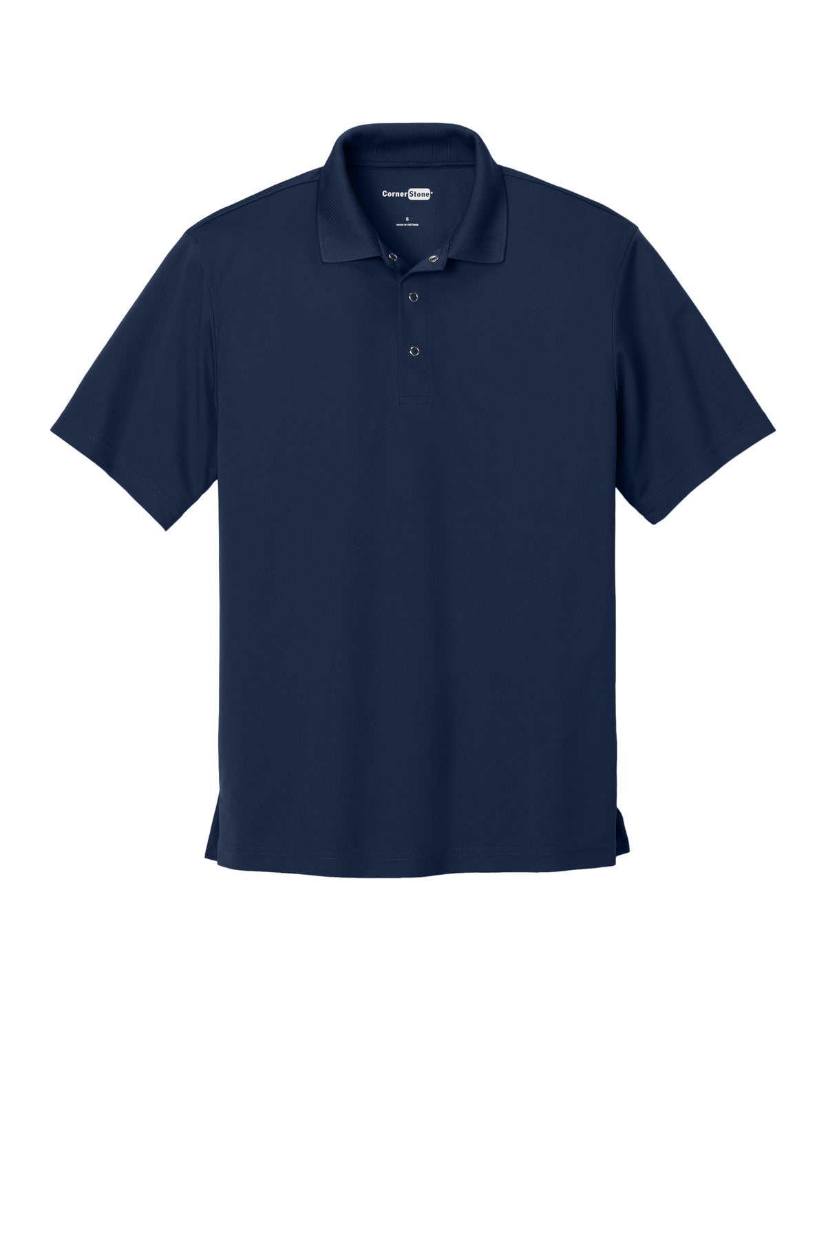 Front View of True Navy CornerStone Micropique Gripper Polo. CS421