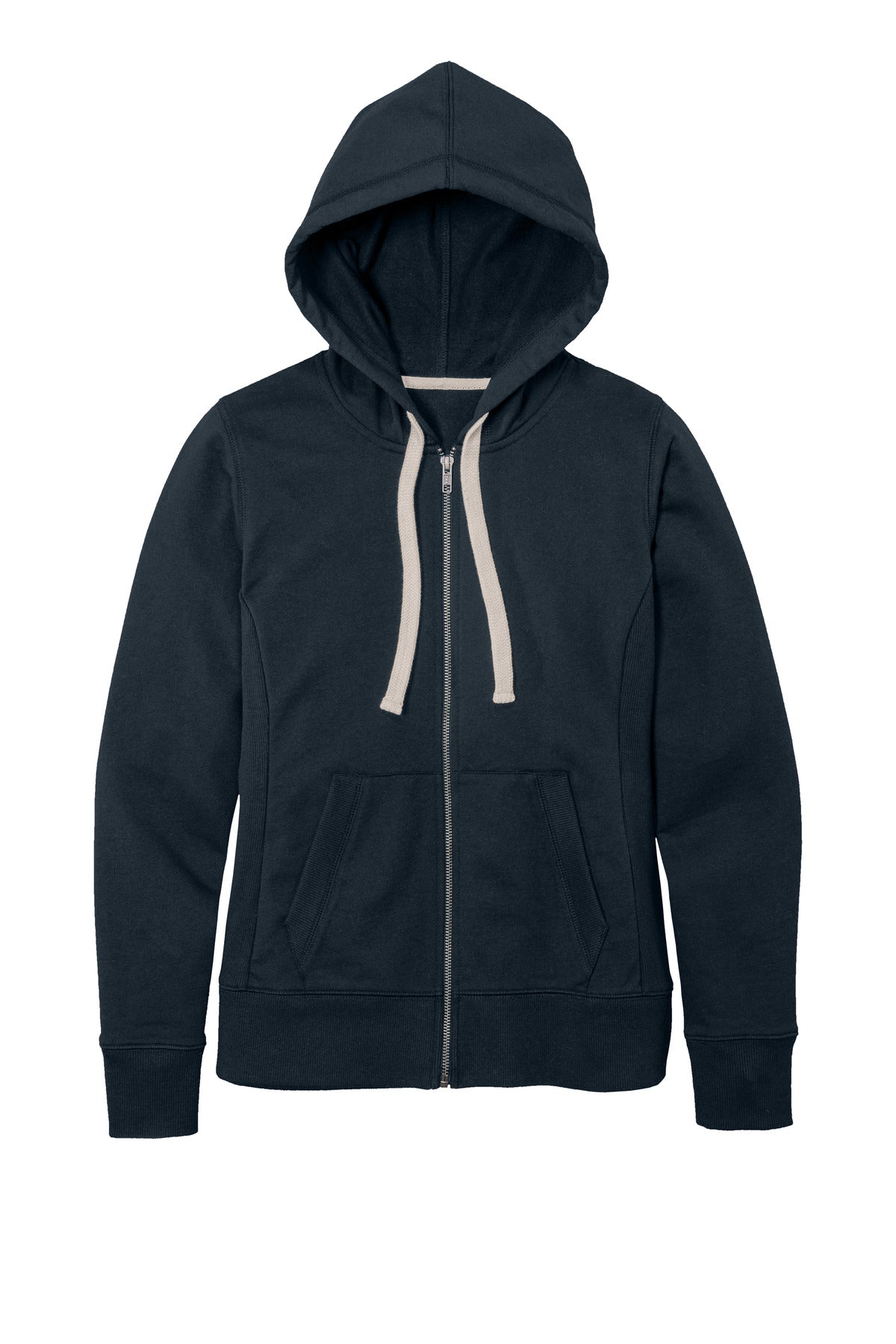 Front View of True Navy District Women's Re-Fleece Full-Zip Hoodie DT8103