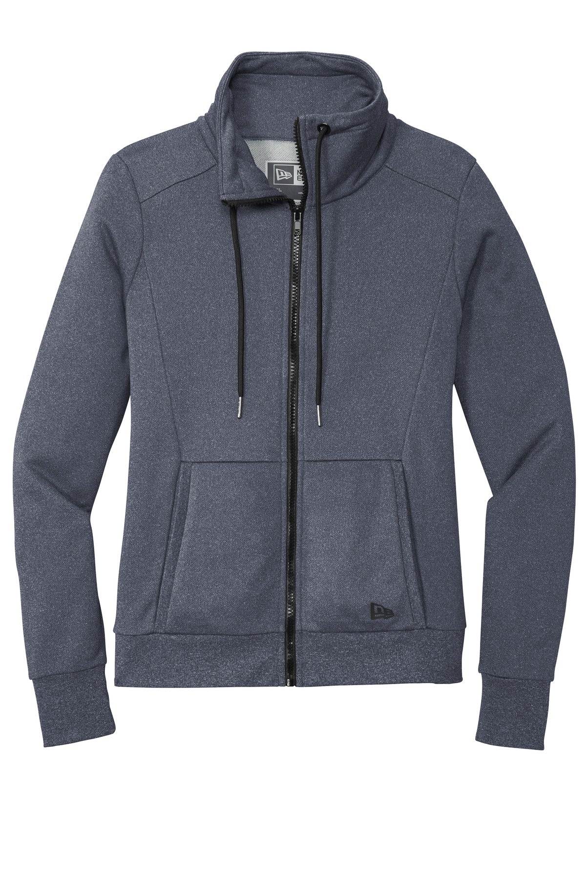 Front View of True Navy Hthr New Era Women's Performance Terry Full-Zip Cowl LNEA530