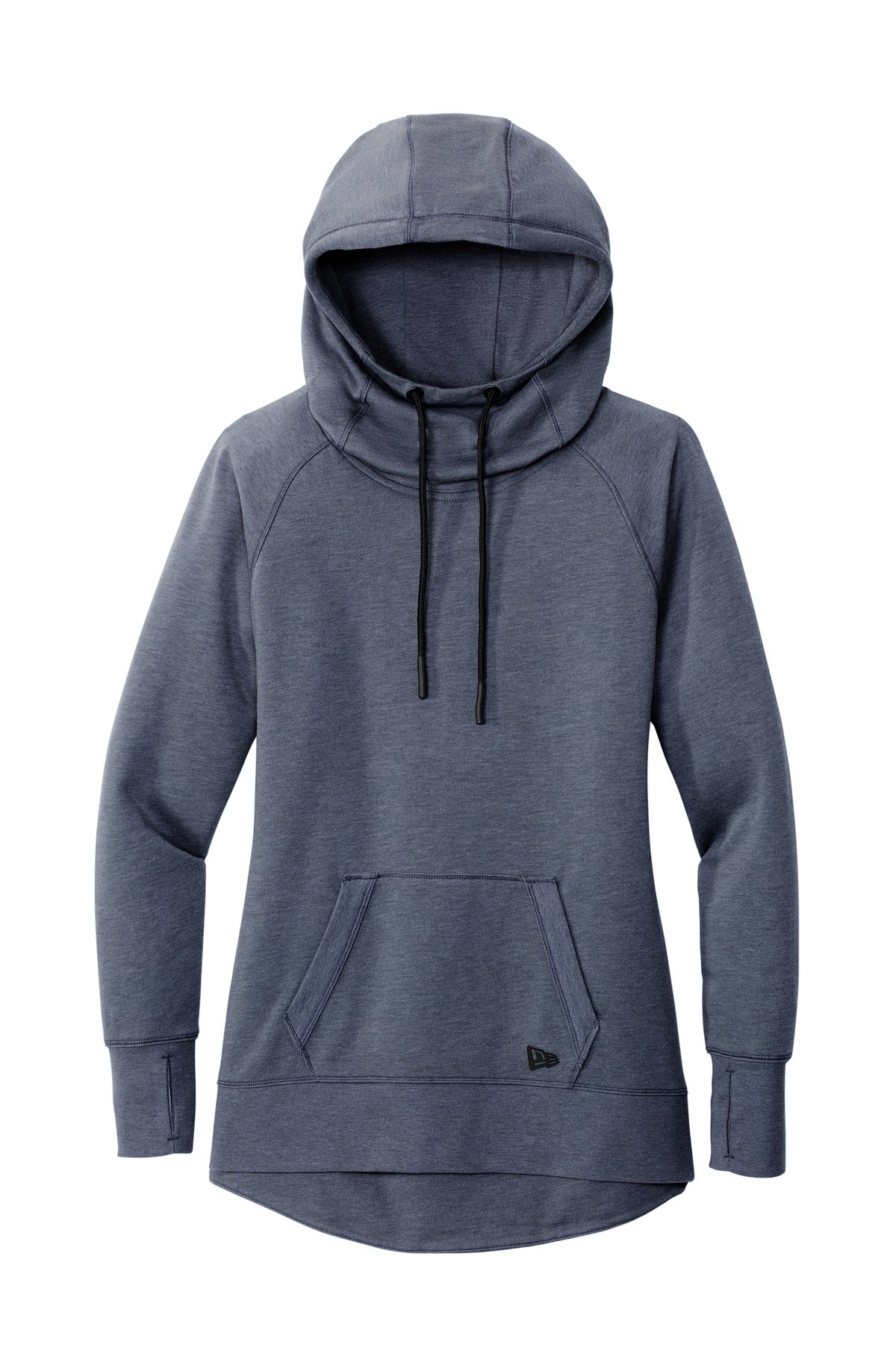Front View of True Navy Hthr New Era Women's Tri-Blend Fleece Pullover Hoodie. LNEA510