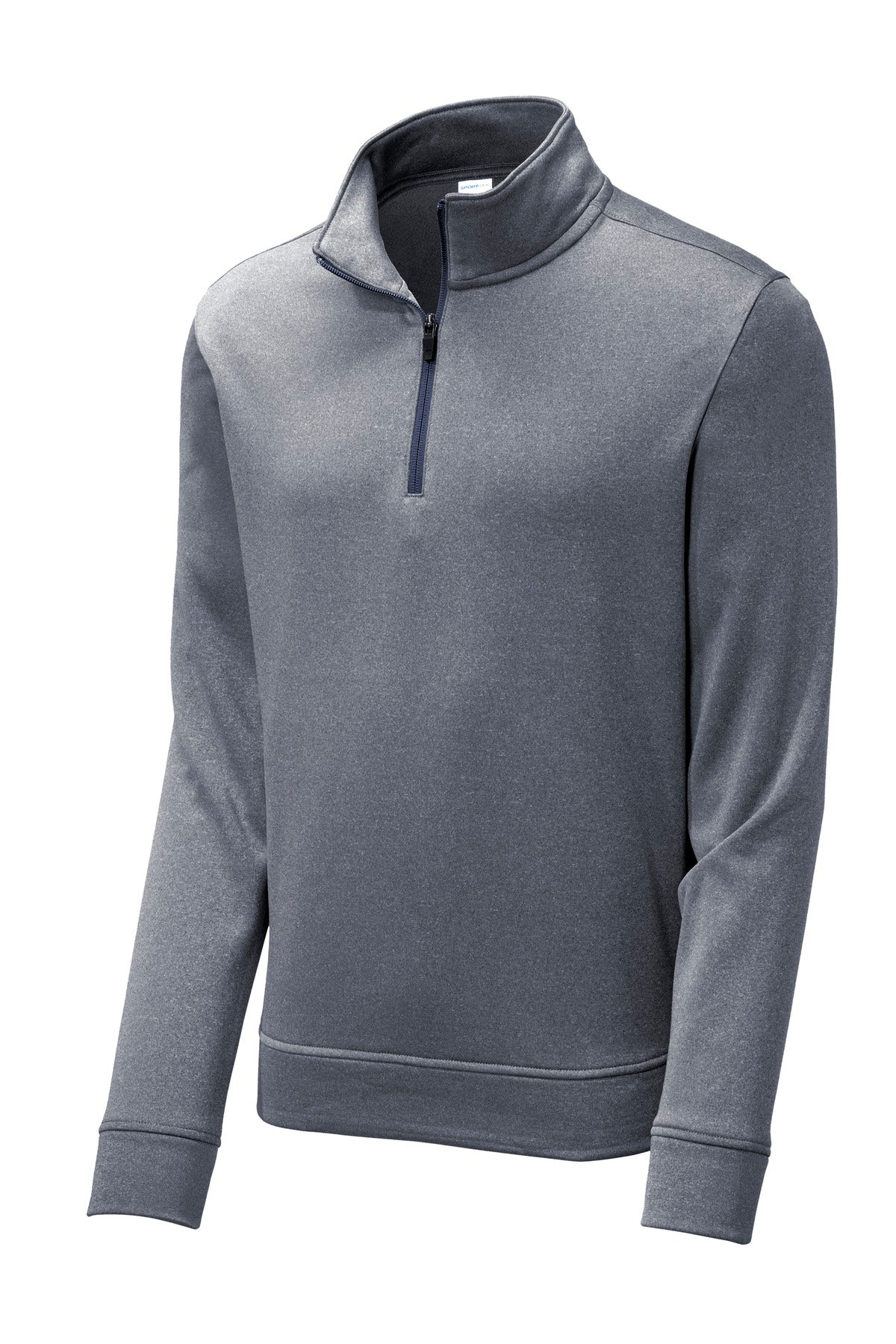 Front View of True Navy Hthr Sport-Tek PosiCharge Sport-Wick Heather Fleece 1/4-Zip Pullover. ST263
