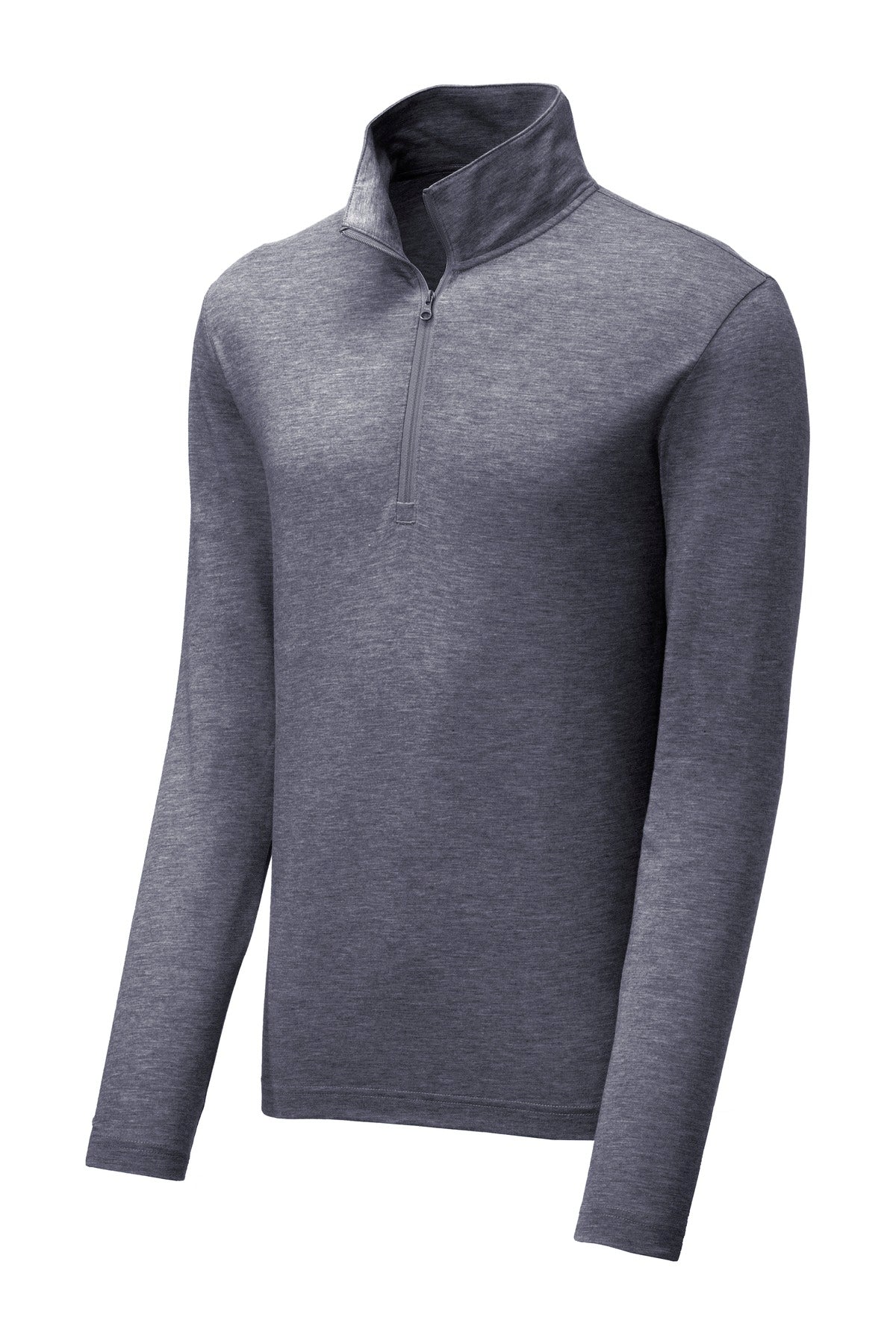 Front View of True Navy Hthr Sport-Tek PosiCharge Tri-Blend Wicking 1/4-Zip Pullover. ST407