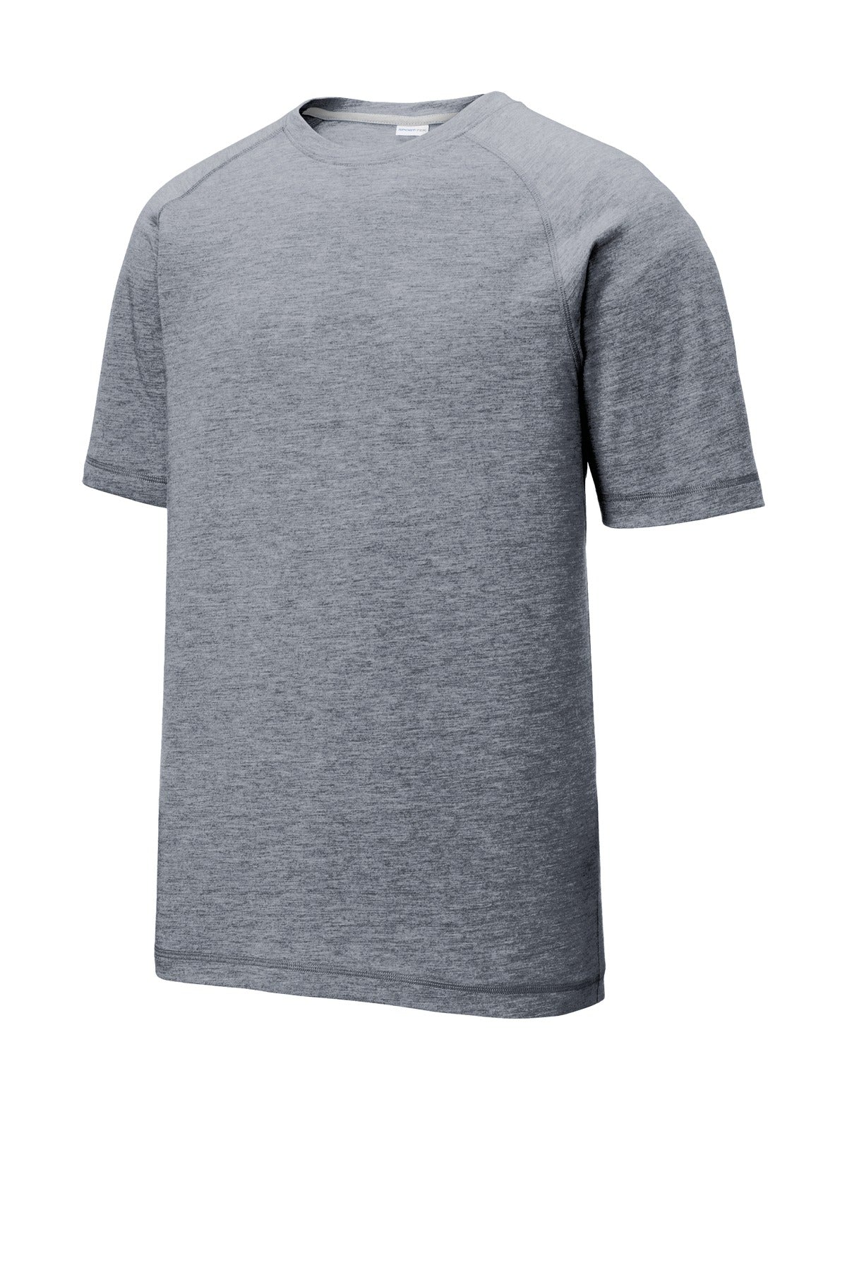 Front View of True Navy Hthr Sport-Tek PosiCharge Tri-Blend Wicking Raglan Tee. ST400