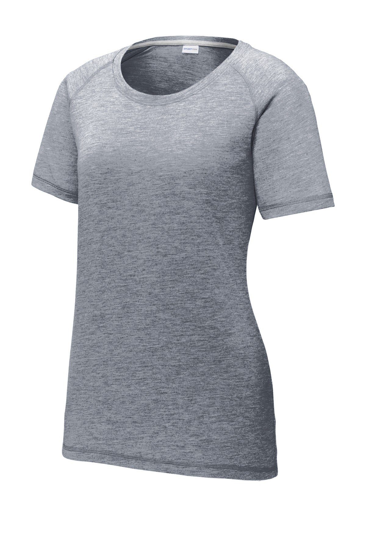 Front View of True Navy Hthr Sport-Tek Women's PosiCharge Tri-Blend Wicking Scoop Neck Raglan Tee. LST400