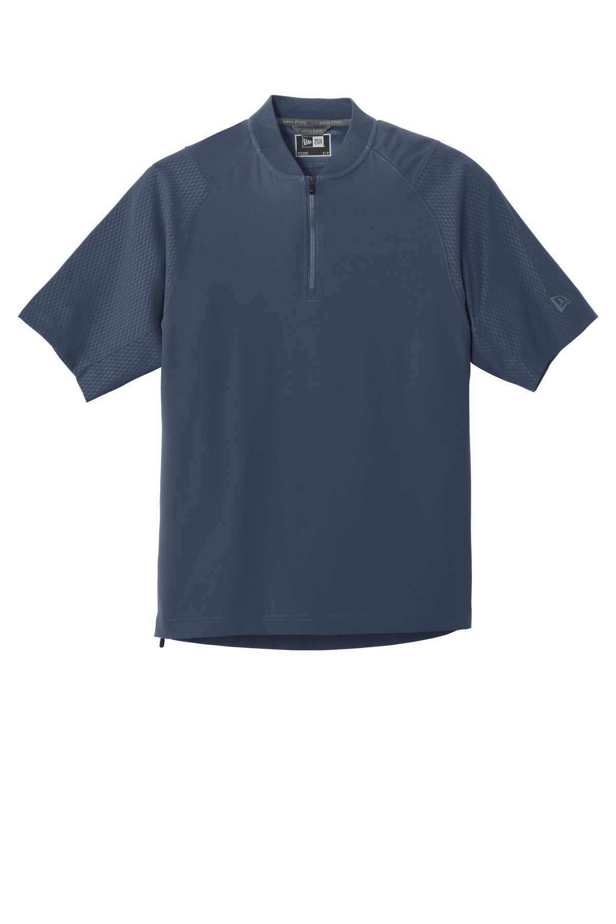 Front View of True Navy New Era Cage Short Sleeve 1/4-Zip Jacket. NEA600
