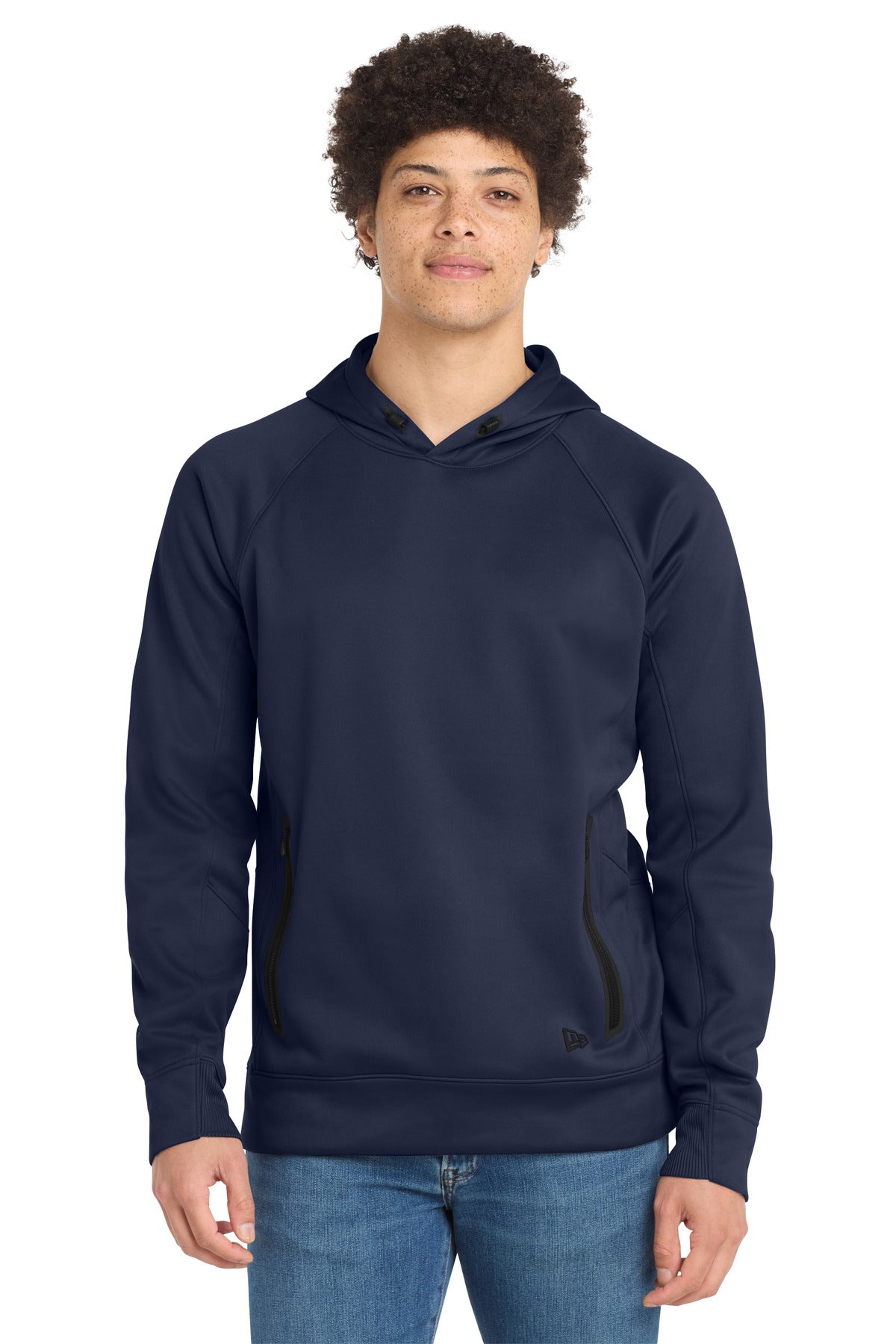 Front View of True Navy New Era Venue Fleece Pullover Hoodie. NEA520