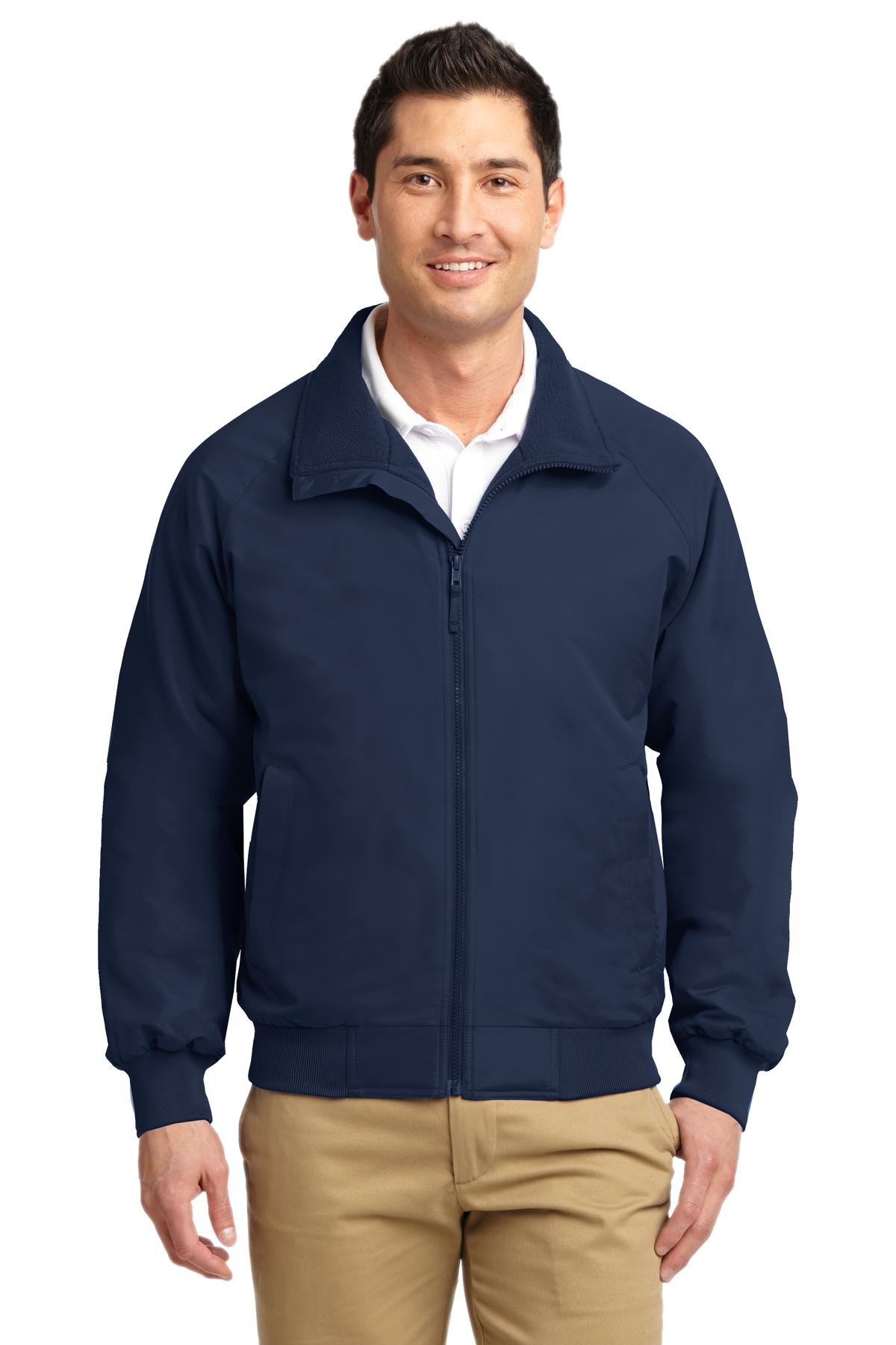 Front View of True Navy Port Authority Charger Jacket. J328