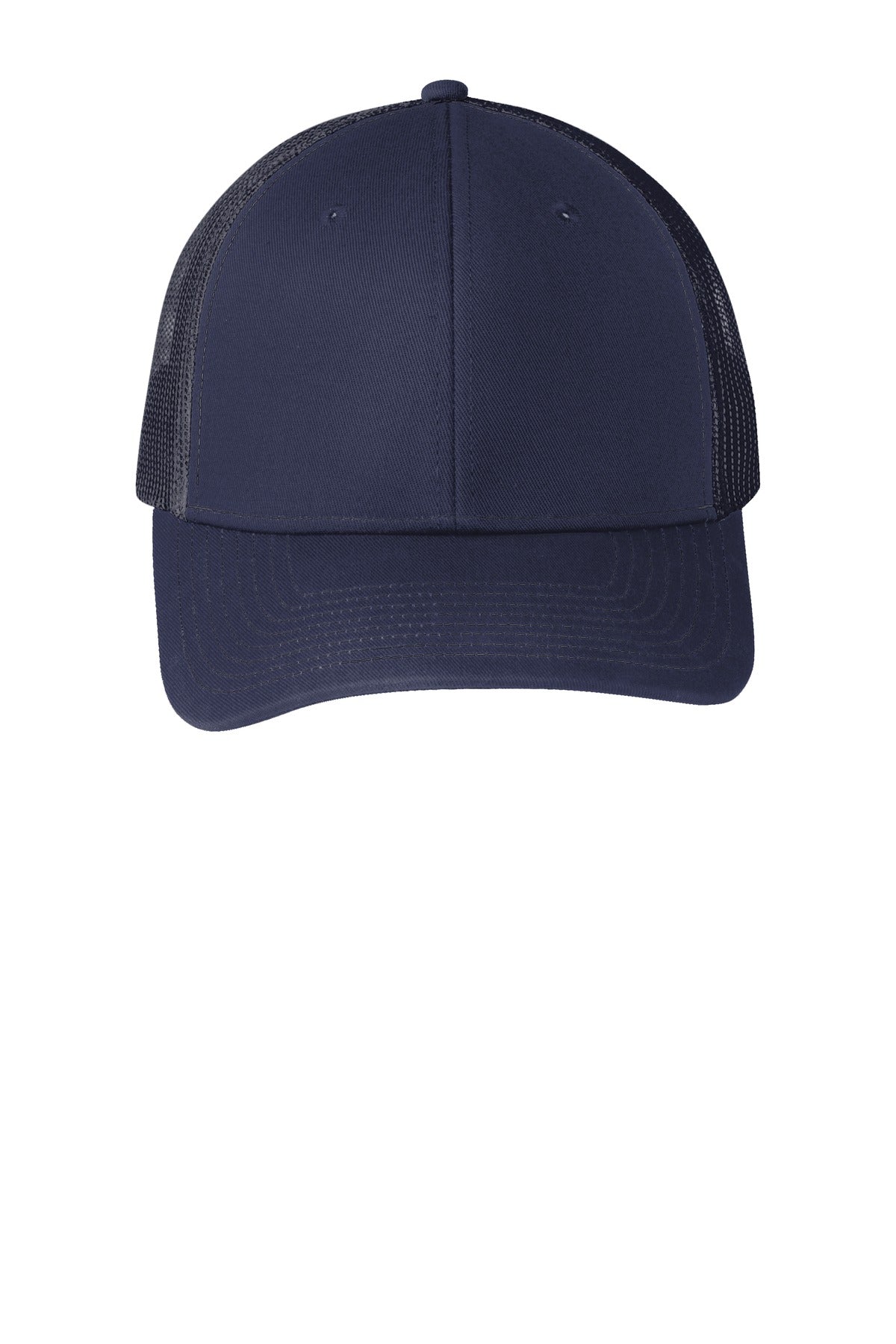 Front View of True Navy Port Authority Snapback Trucker Cap. C112