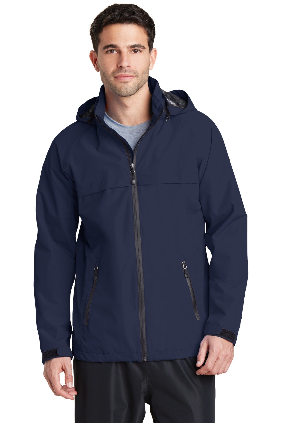 Front View of True Navy Port Authority Torrent Waterproof Jacket. J333