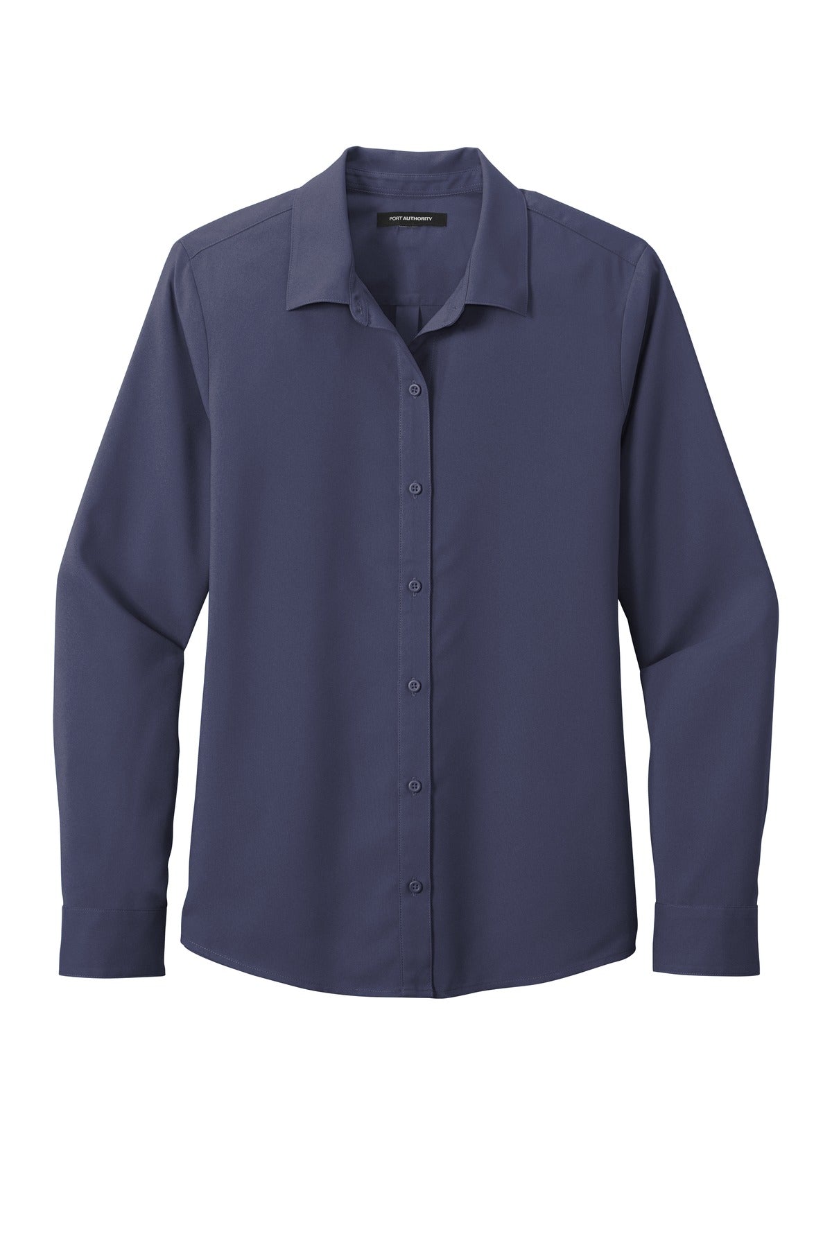 Front View of True Navy Port Authority Women's Long Sleeve Performance Staff Shirt LW401