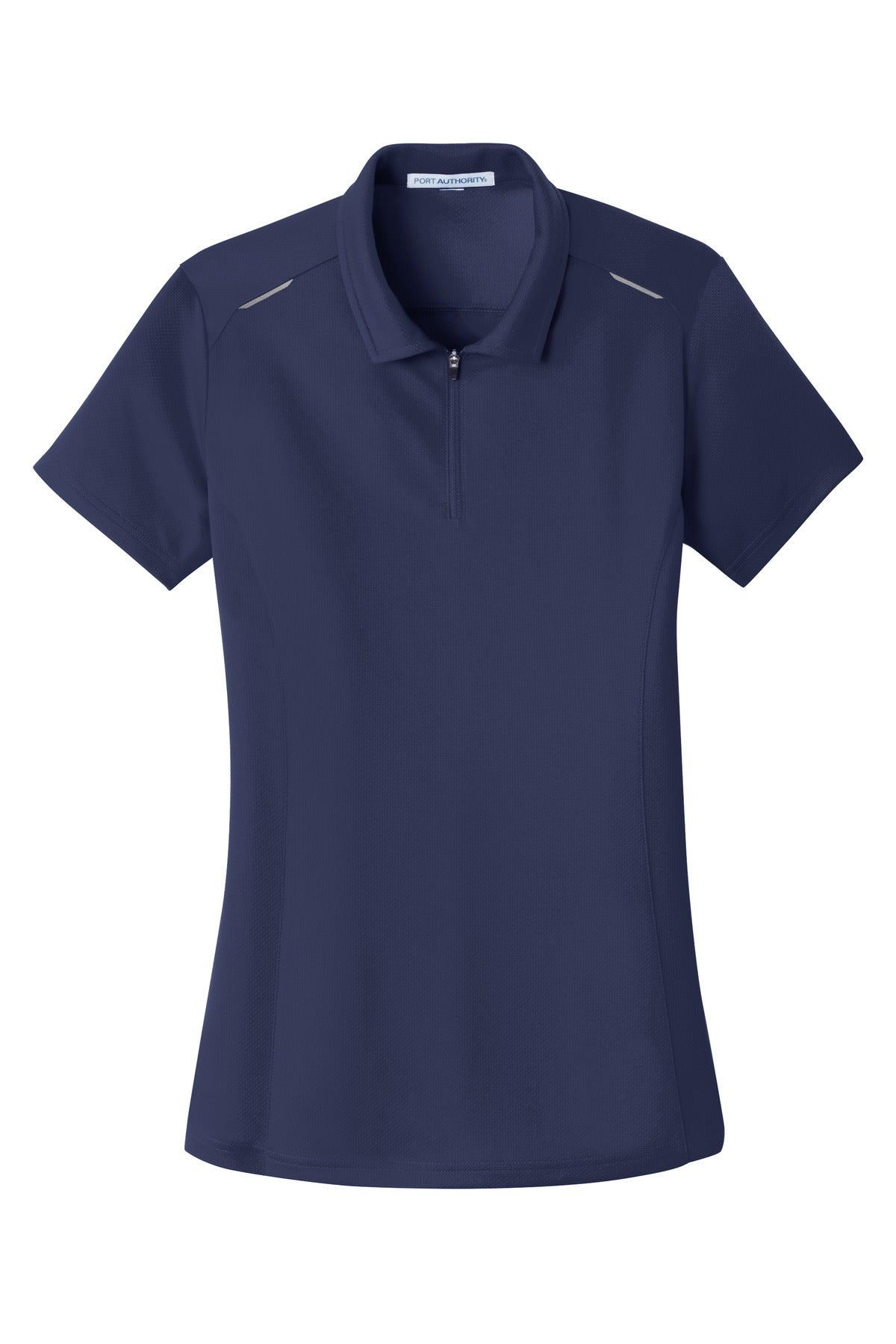 Front View of True Navy Port Authority Women's Pinpoint Mesh Zip Polo. L580