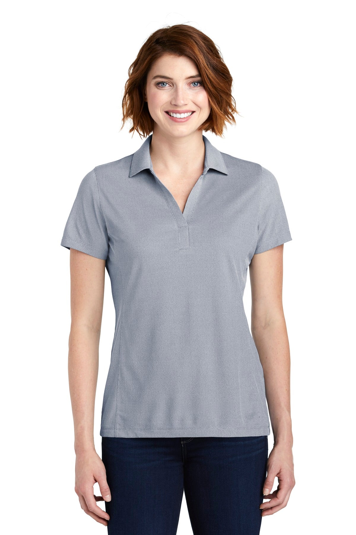 Front View of True Navy Port Authority Women's Poly Oxford Pique Polo. LK582