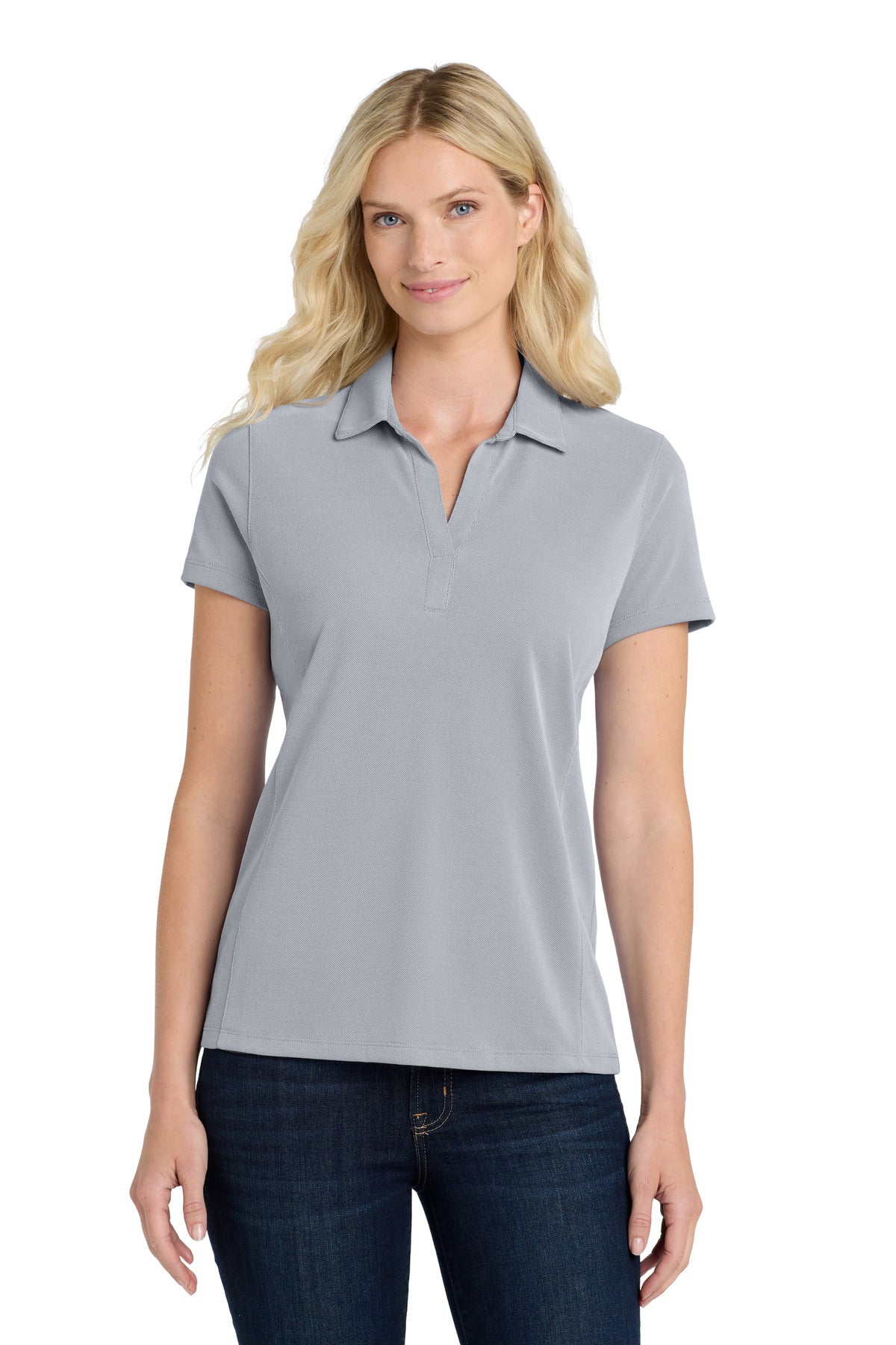 Front View of True Navy Port Authority Women's Poly Oxford Pique Polo. LK582