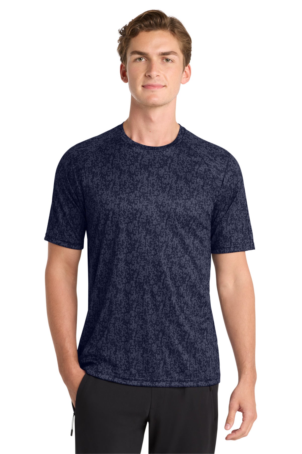 Front View of True Navy Sport-Tek Digi Camo Tee. ST460