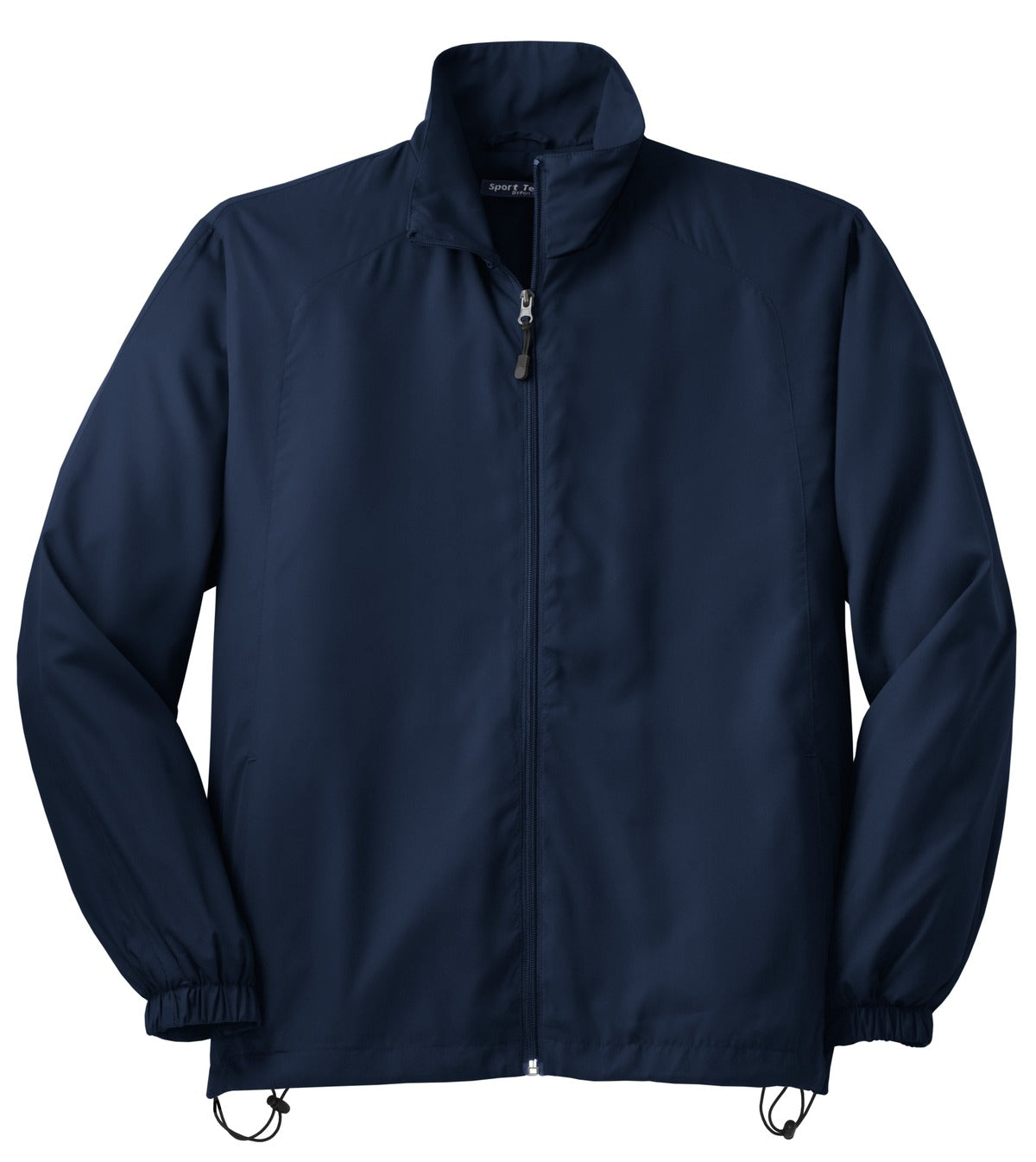 Front View of True Navy Sport-Tek Full-Zip Wind Jacket. JST70