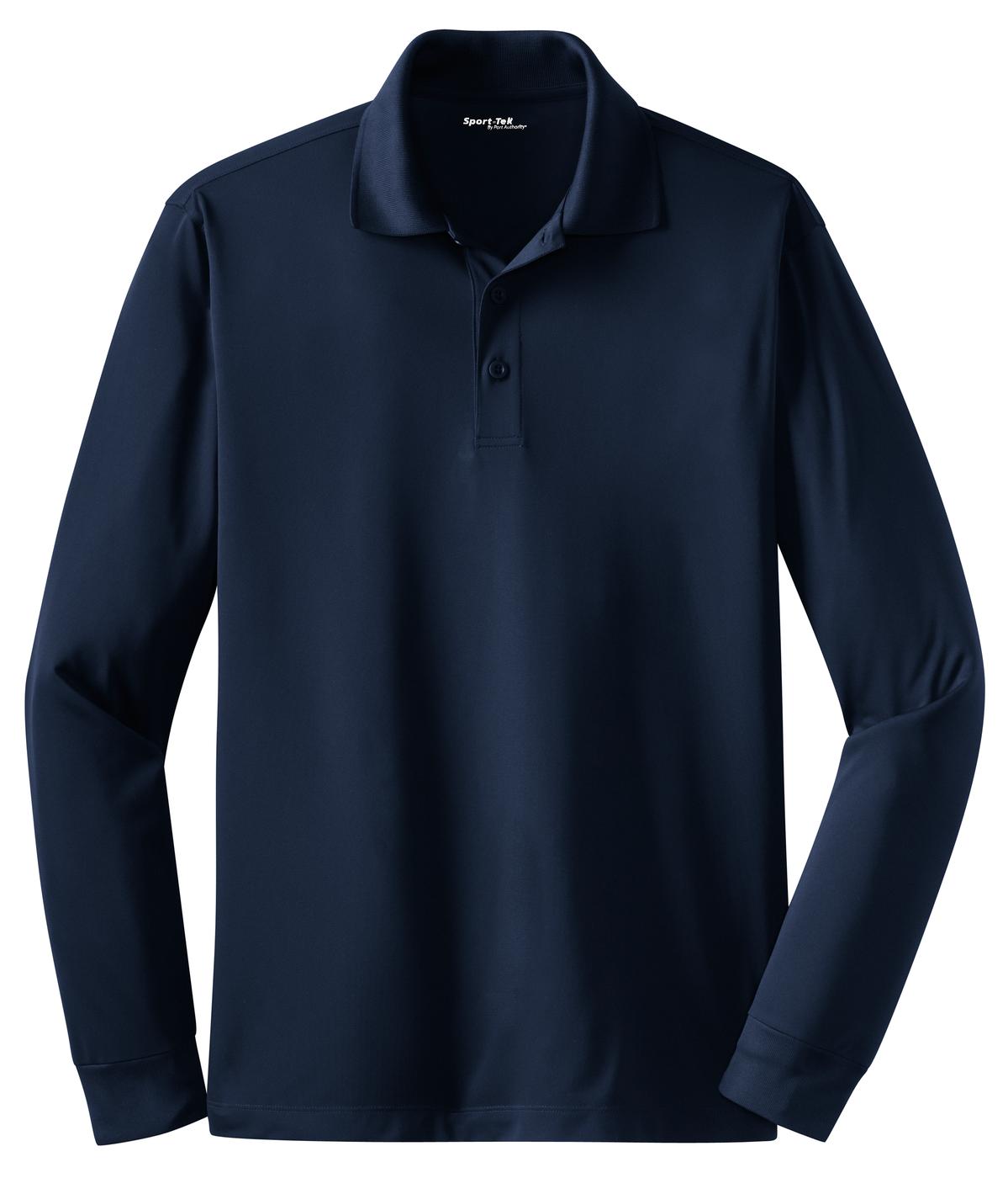Front View of True Navy Sport-Tek Long Sleeve Micropique Sport-Wick Polo. ST657