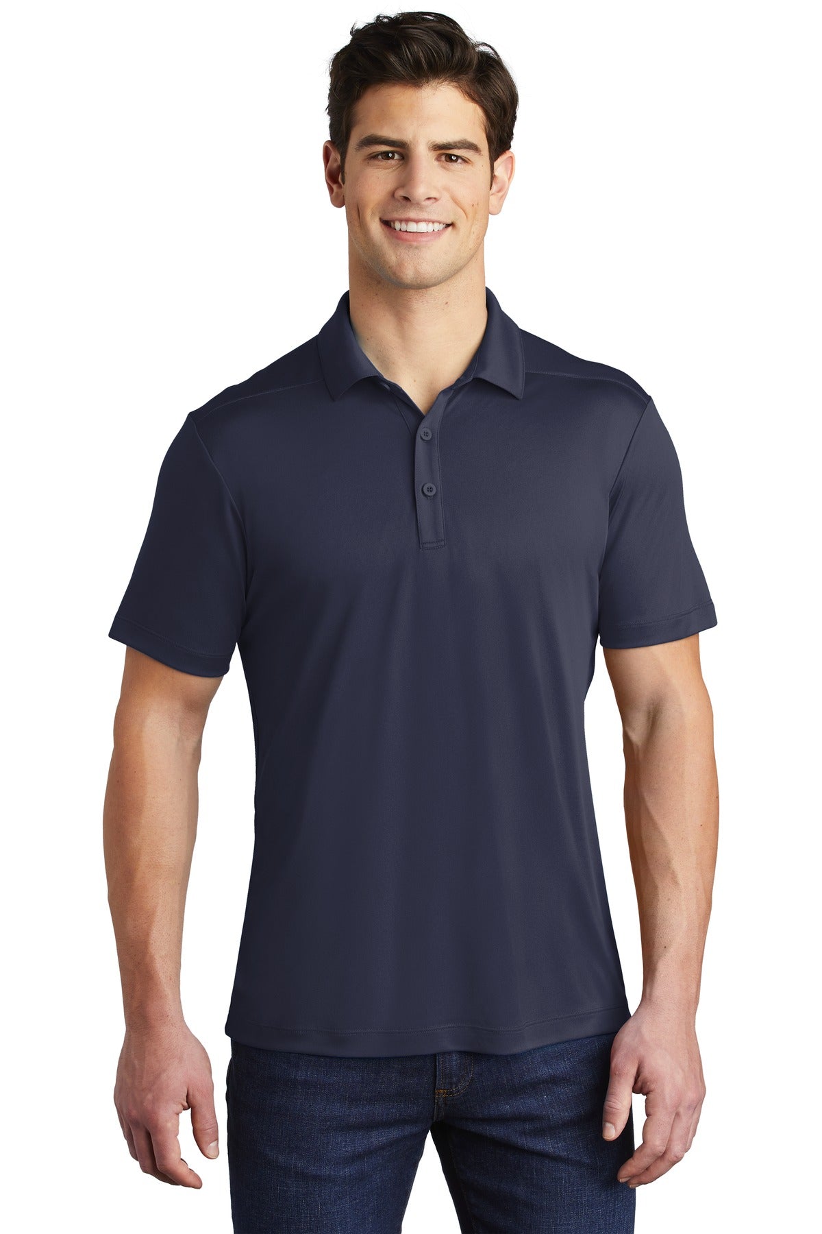 Front View of True Navy Sport-Tek Posi-UV Pro Polo. ST520