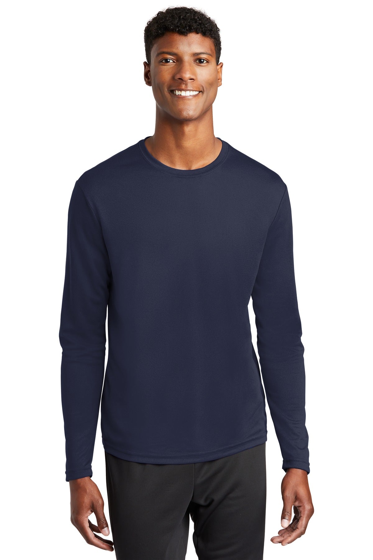 Front View of True Navy Sport-Tek PosiCharge RacerMesh Long Sleeve Tee. ST340LS