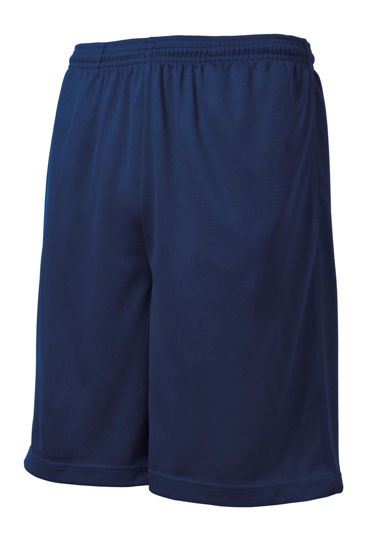 Front View of True Navy Sport-Tek PosiCharge Tough Mesh Pocket Short. ST312